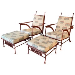Pair of Rare 1950s Salterini El Prado Lounge Chairs and Ottomans