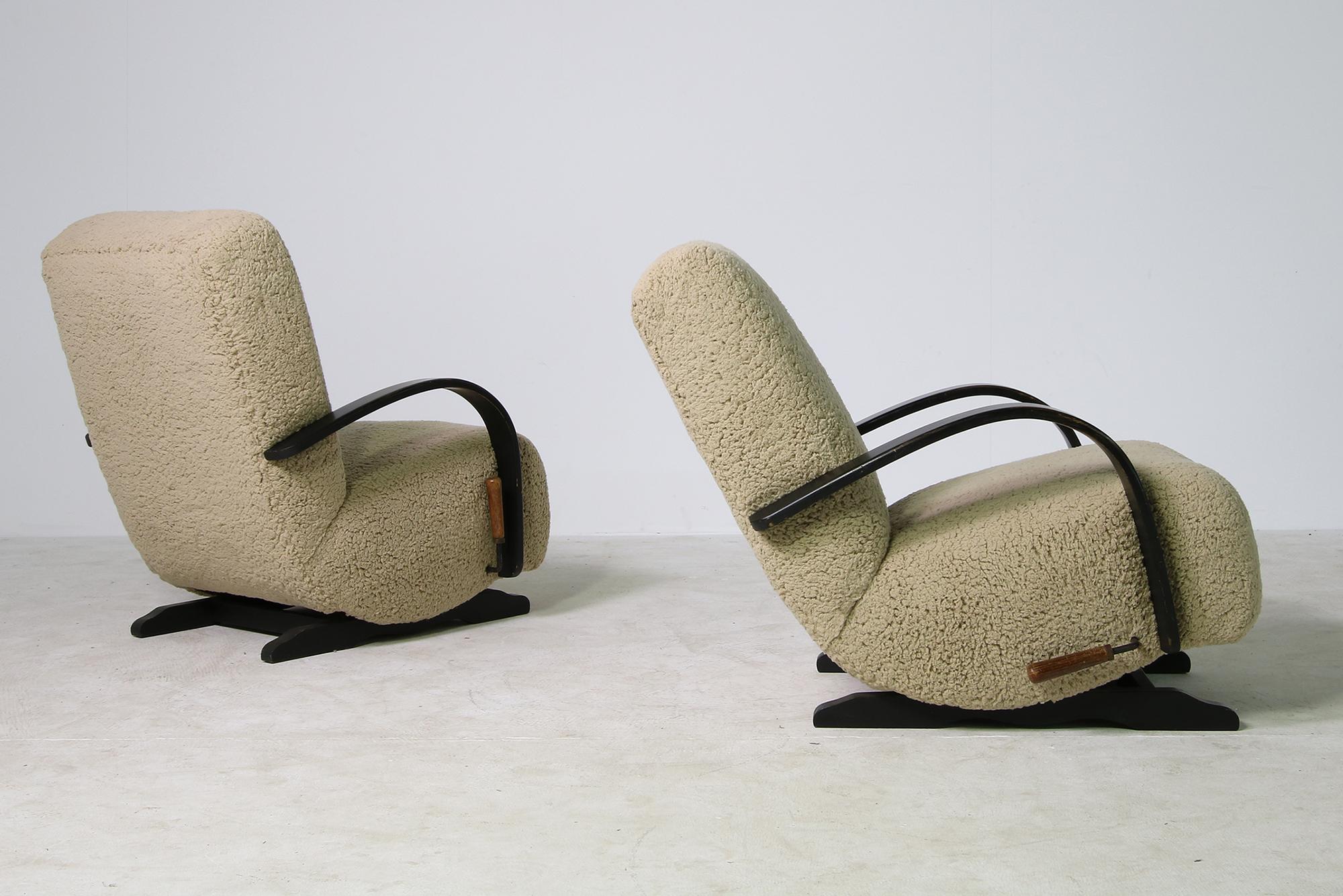 Pair of 1960s Rocking Chairs, Teddy Fur & Leather, Sheepskin, Beech & Pine In Good Condition In Hamminkeln, DE