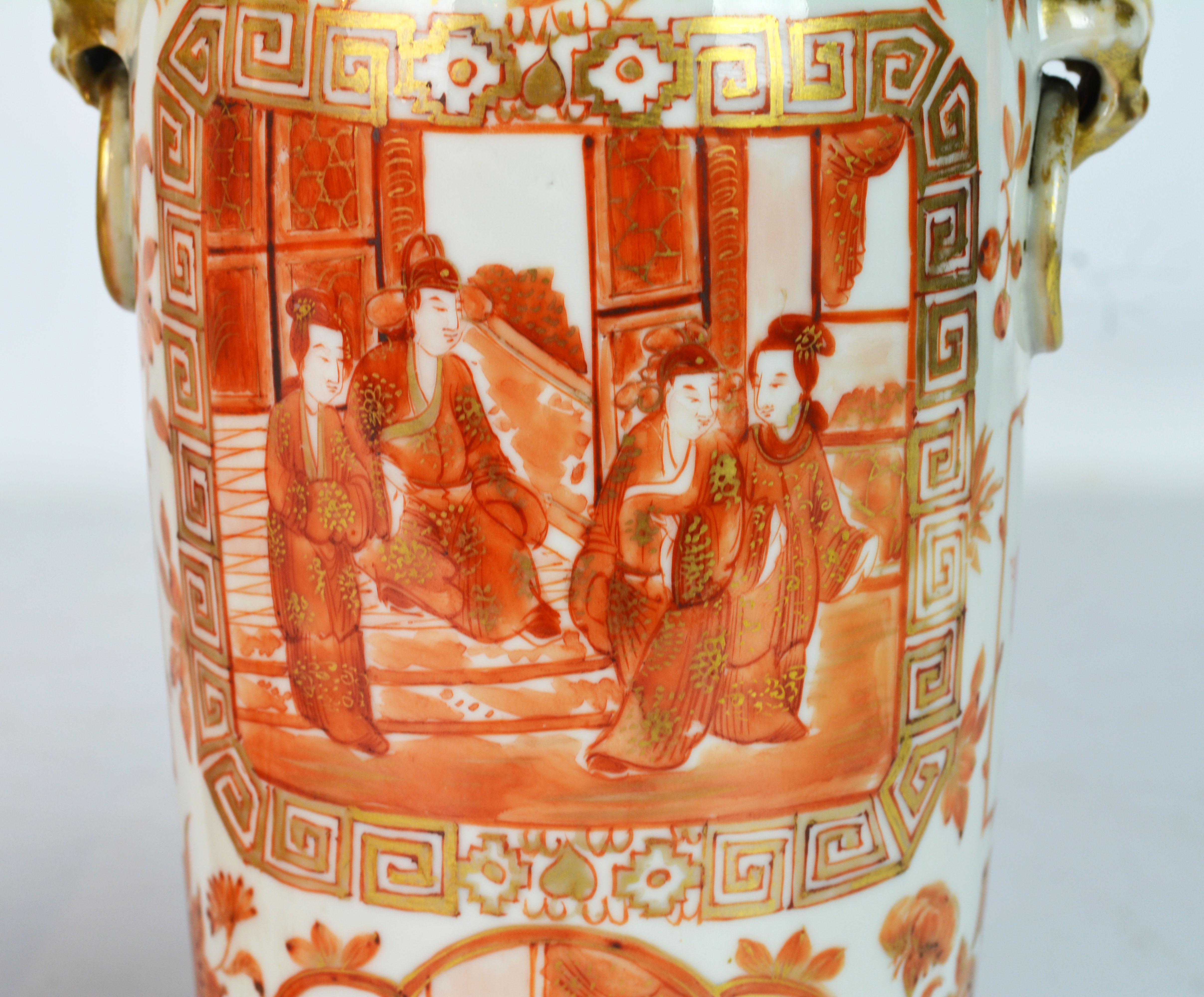 Rare 19th Century Orange and Gilt Decorated Chinese Export Daoguang Vases, Pair 6