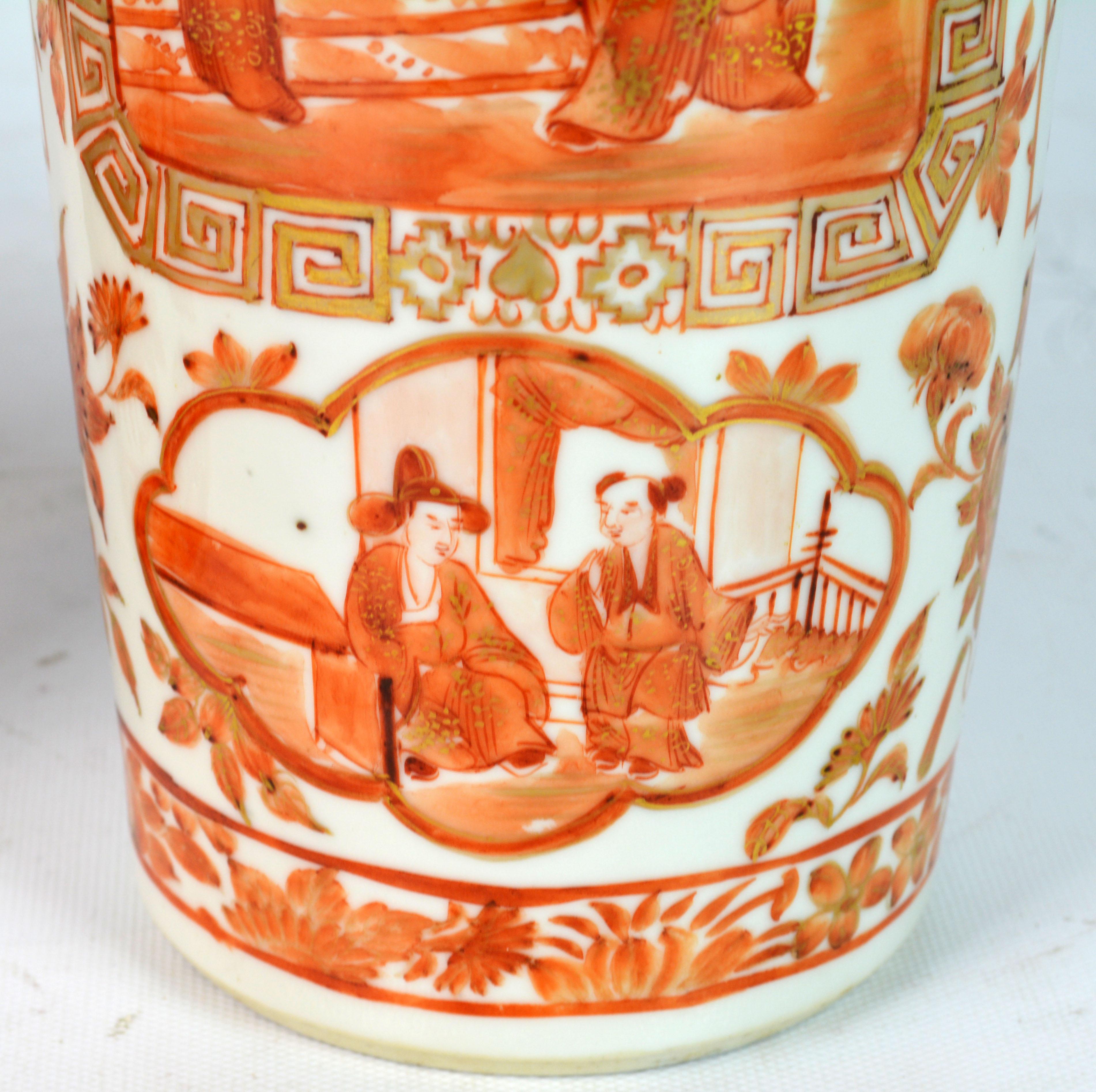 Seltene orangefarbene und vergoldete chinesische Export-Daoguang-Vasen des 19. Jahrhunderts, Paar 5