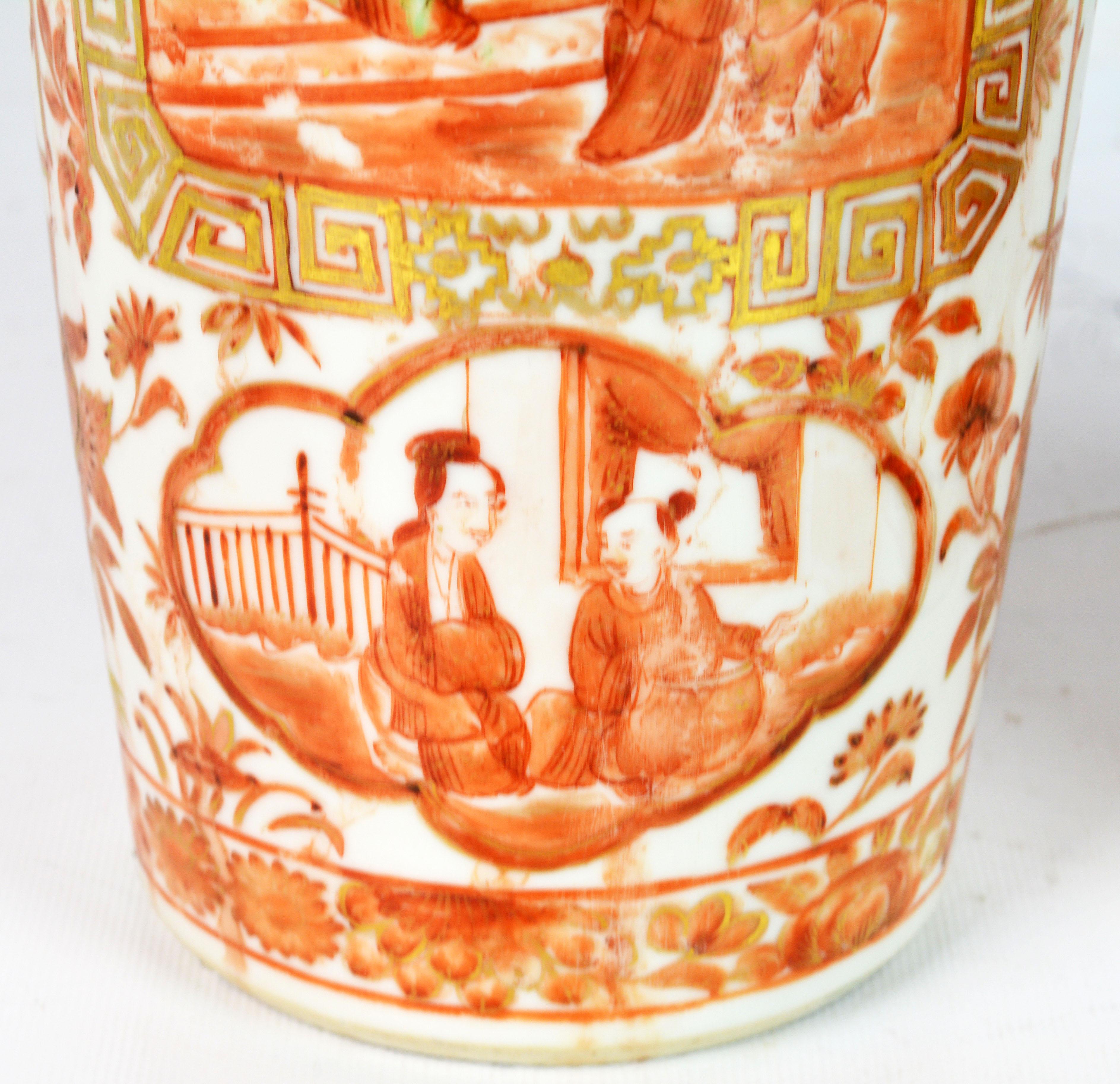 Seltene orangefarbene und vergoldete chinesische Export-Daoguang-Vasen des 19. Jahrhunderts, Paar 6