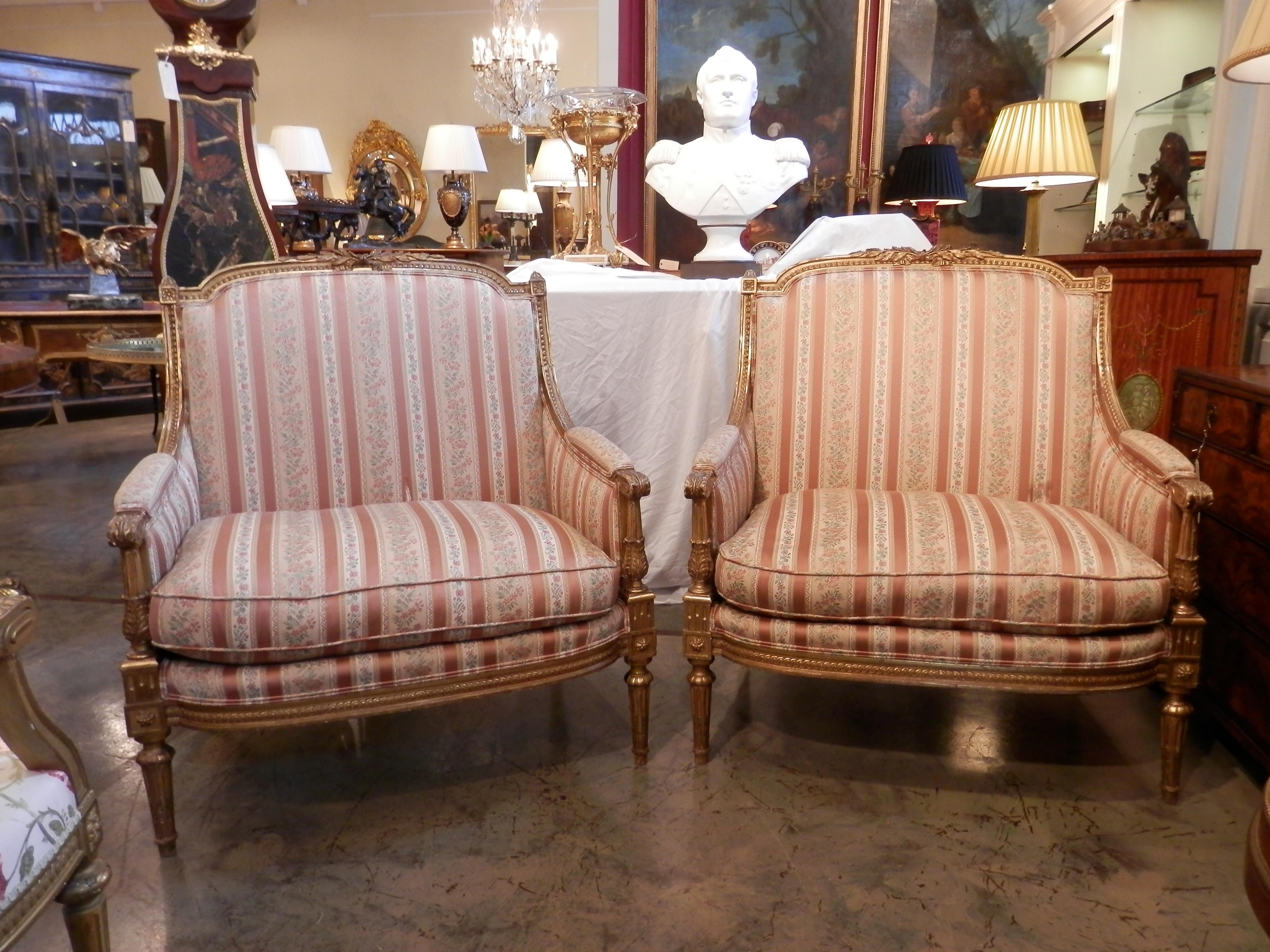 Beautiful pair of gilt carved 19th century French Louis XVI marquises.
