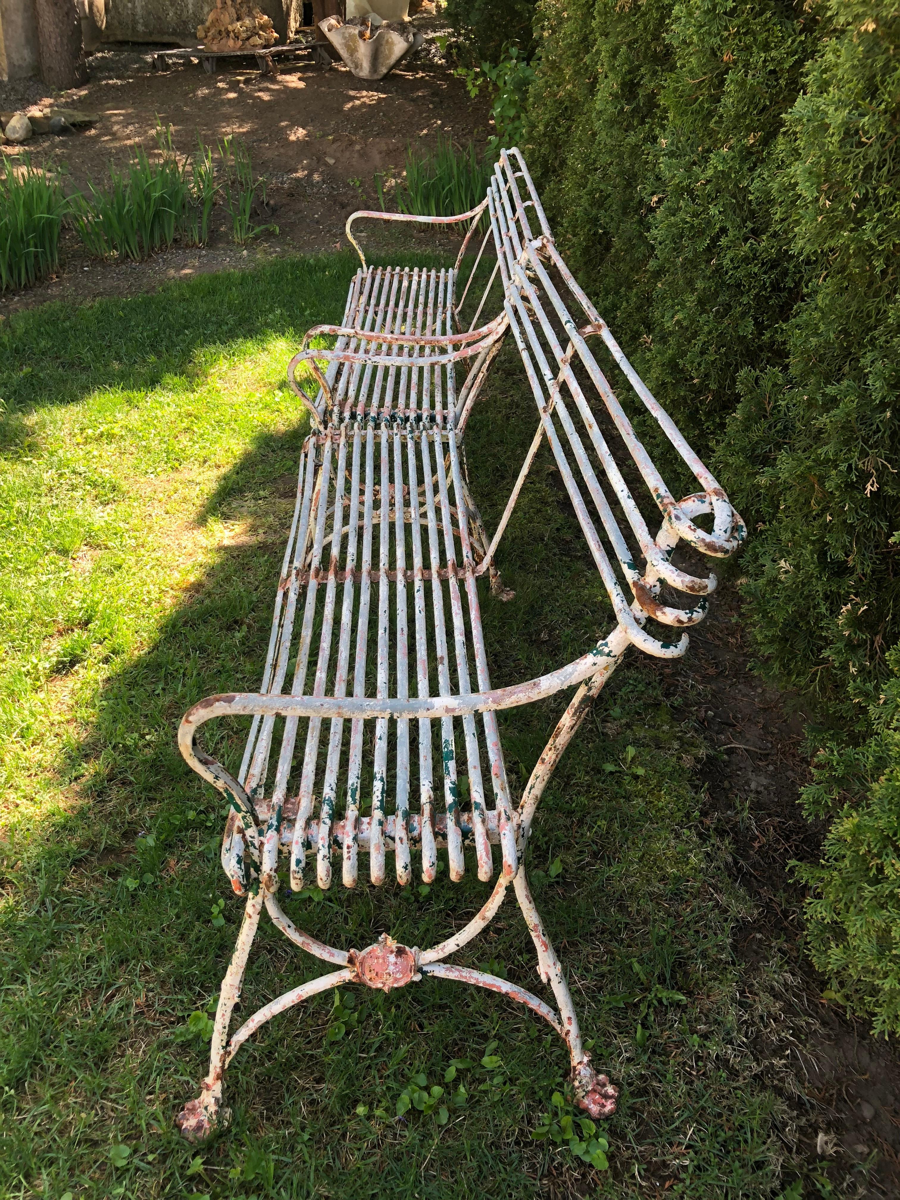 Pair of Rare 19th Century French Wrought Iron Arras Benches In Good Condition In Woodbury, CT