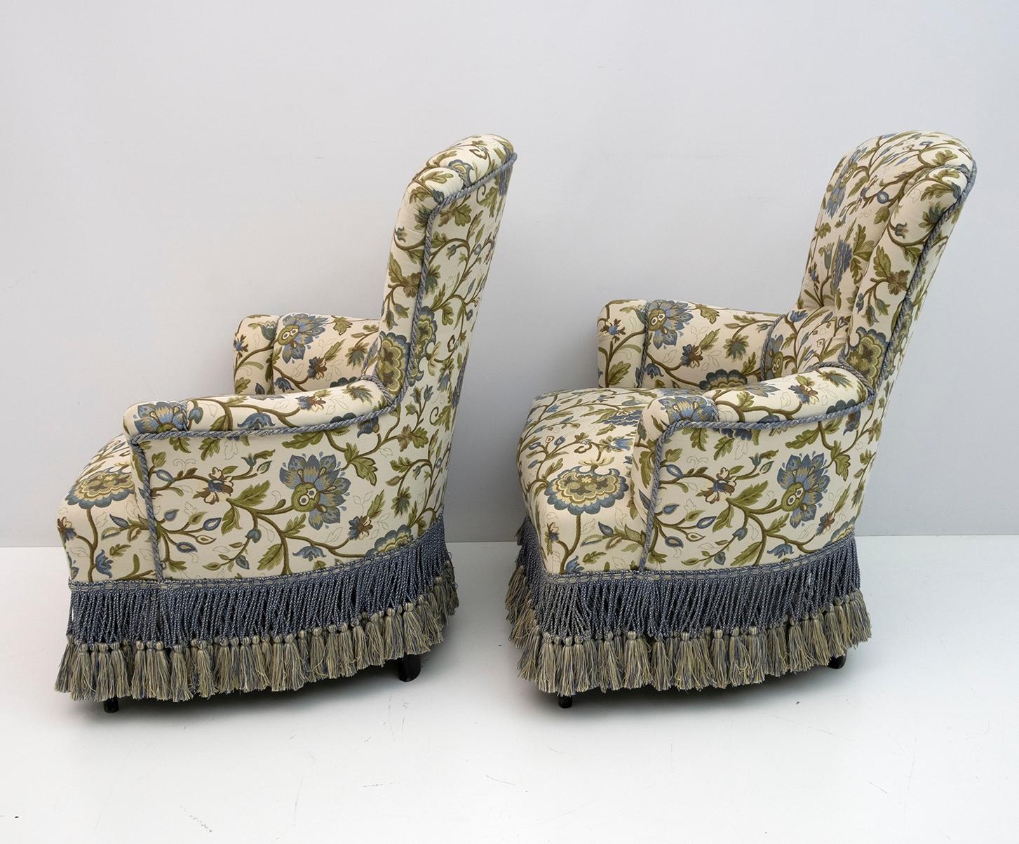 French Pair of Rare 19th Century Napoleon III Brocade Armchairs For Sale