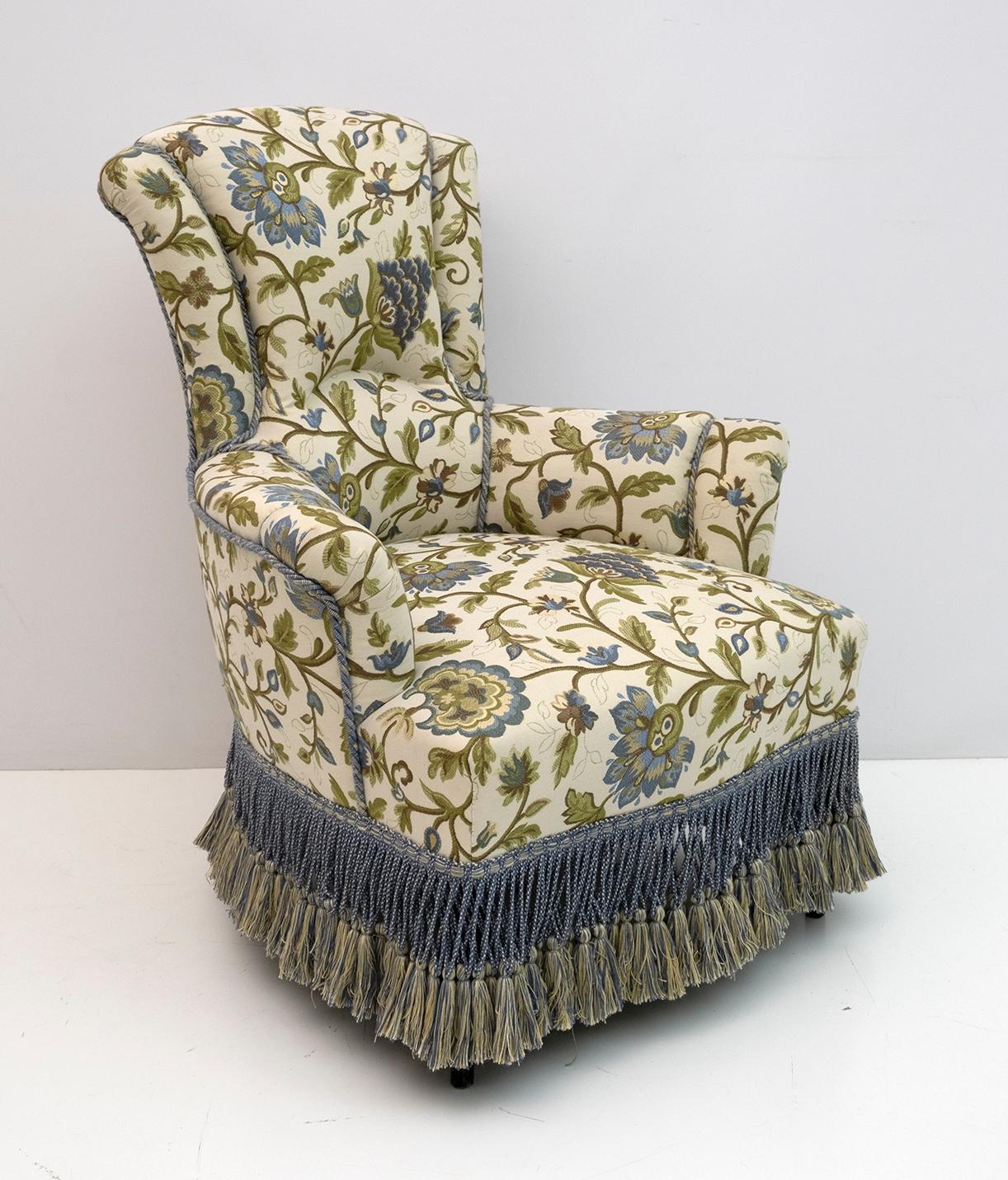 Brocart Paire de rares fauteuils Napoléon III en brocart du 19ème siècle en vente