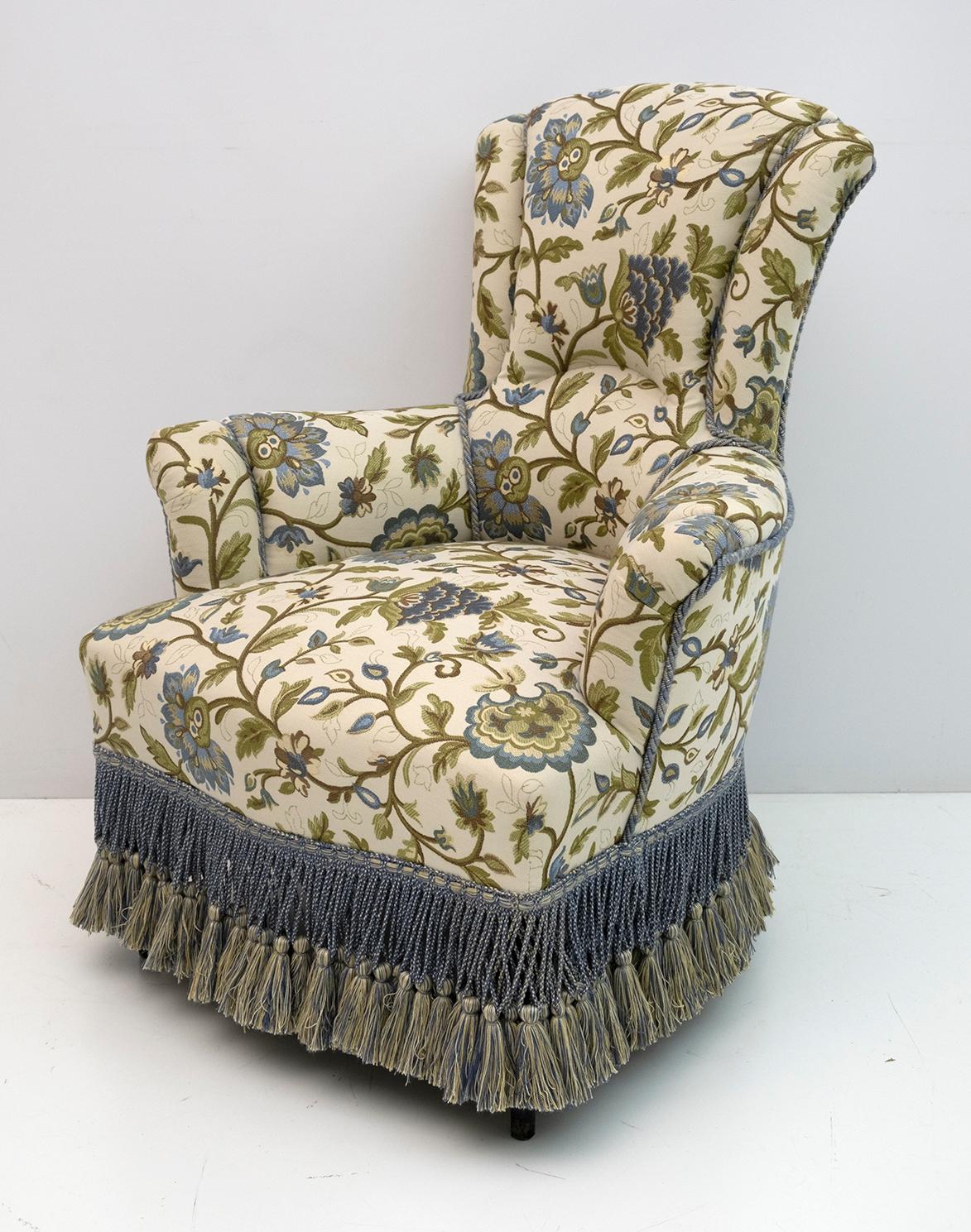 Français Paire de rares fauteuils Napoléon III en brocart du 19ème siècle en vente