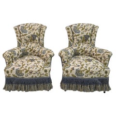 Coppia di rare poltrone in broccato Napoleone III del XIX secolo
