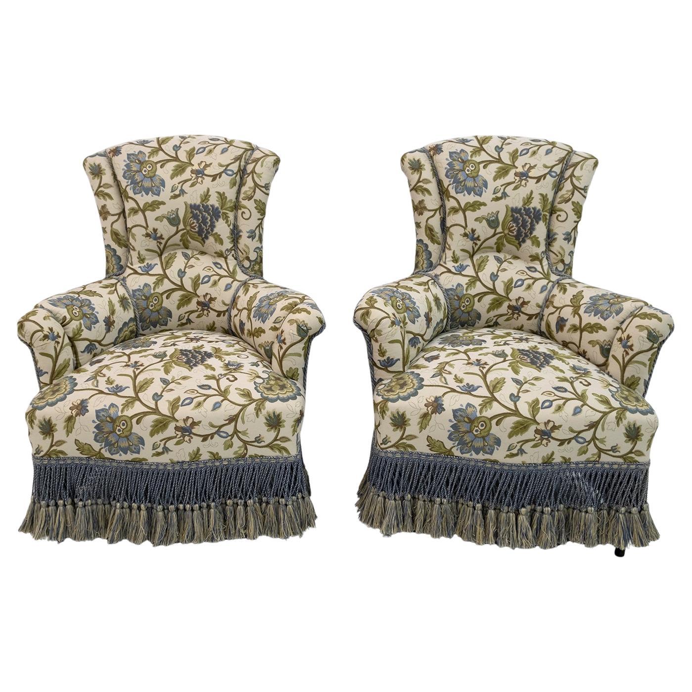 Pair of Rare 19th Century Napoleon III Brocade Armchairs