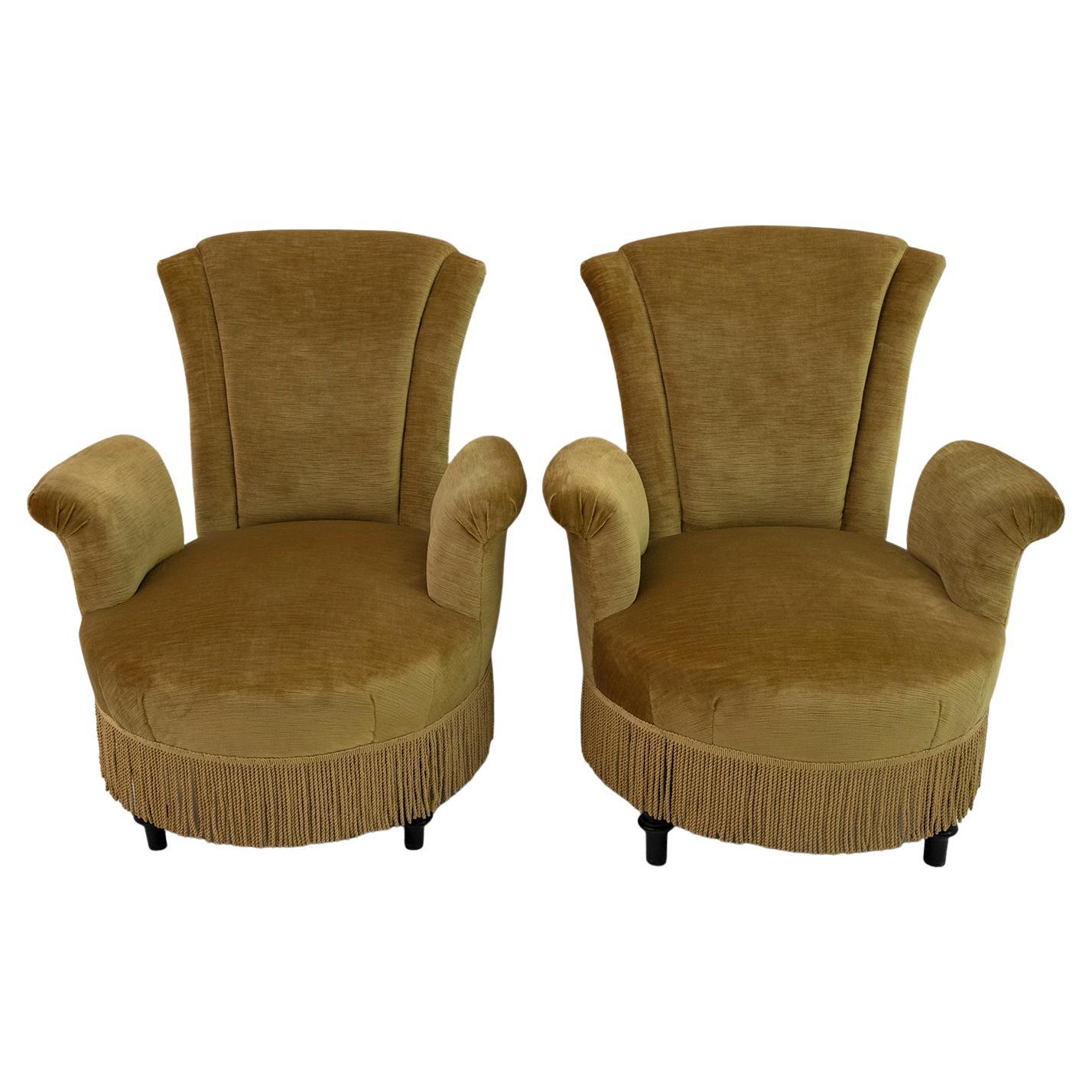 Pair of Rare 19th Century Napoleon III Velvet Armchairs