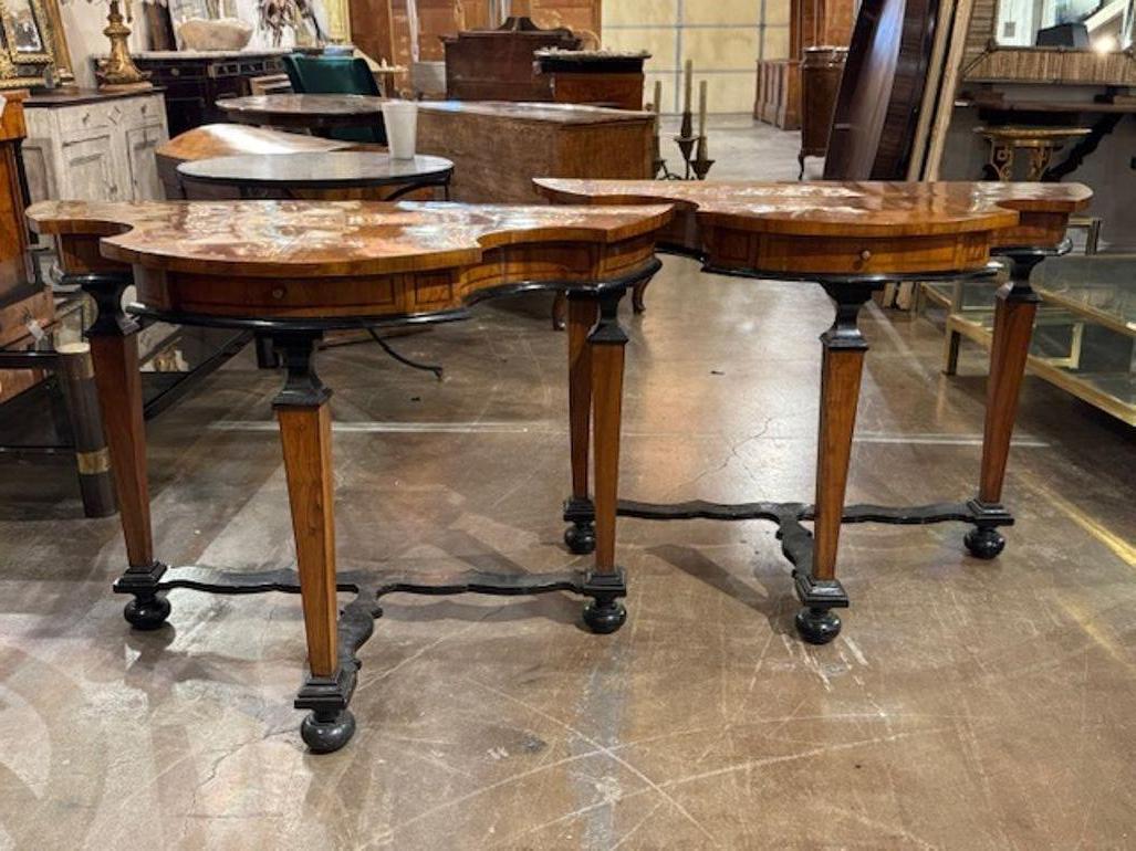 Paire de rares consoles Biedermeier du XIXe siècle en noyer et ébène en vente 3