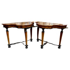 Paire de rares consoles Biedermeier du XIXe siècle en noyer et ébène