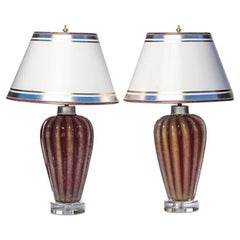 Pair of Rare 20th Century Italian Ox Blood and Oro Mid-Century Murano Lamps