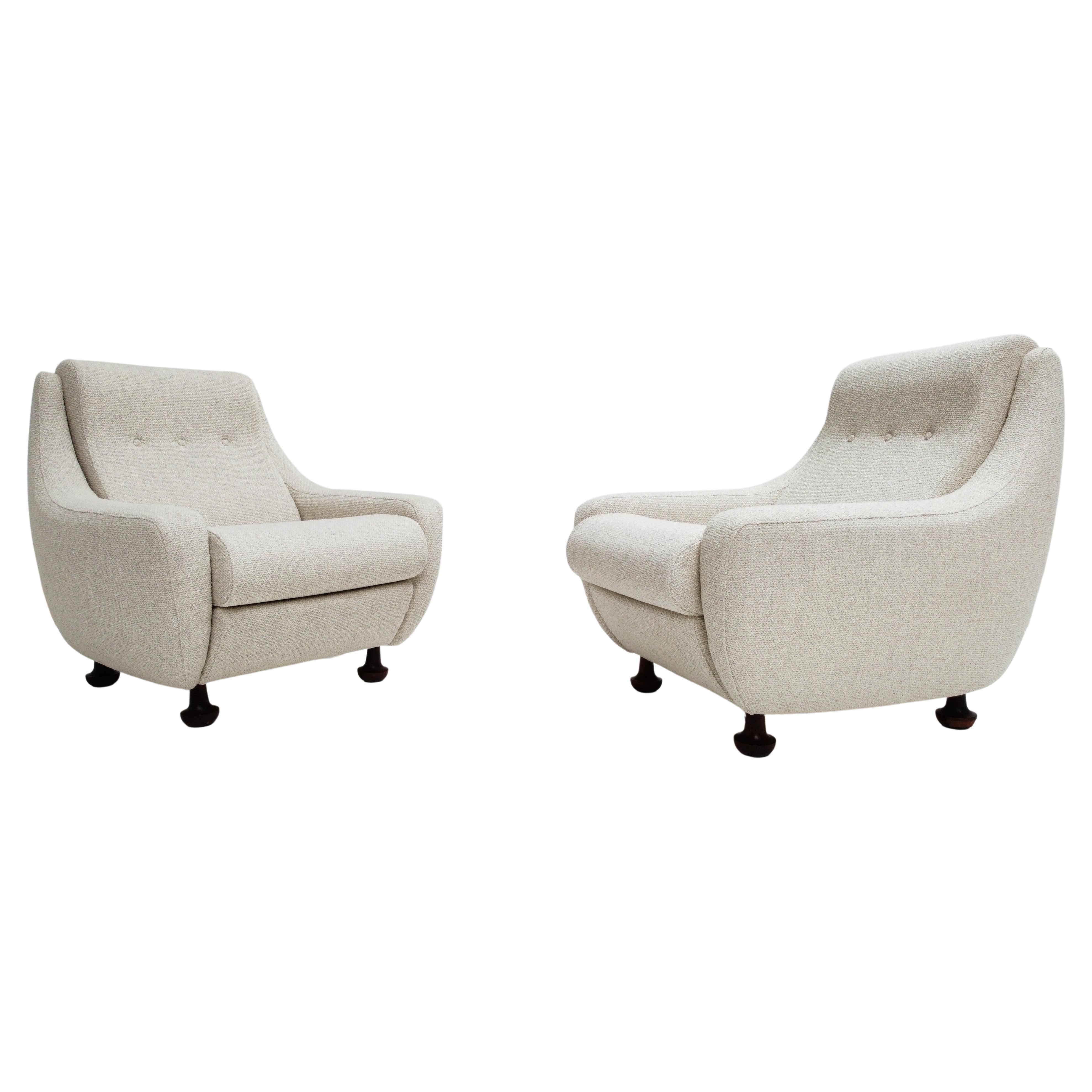 Pair of Rare 60's Organic Curved Lounge Chairs by Airborne France New Upholstery For Sale