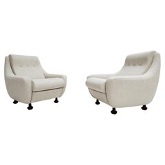 Retro Pair of Rare 60's Organic Curved Lounge Chairs by Airborne France New Upholstery