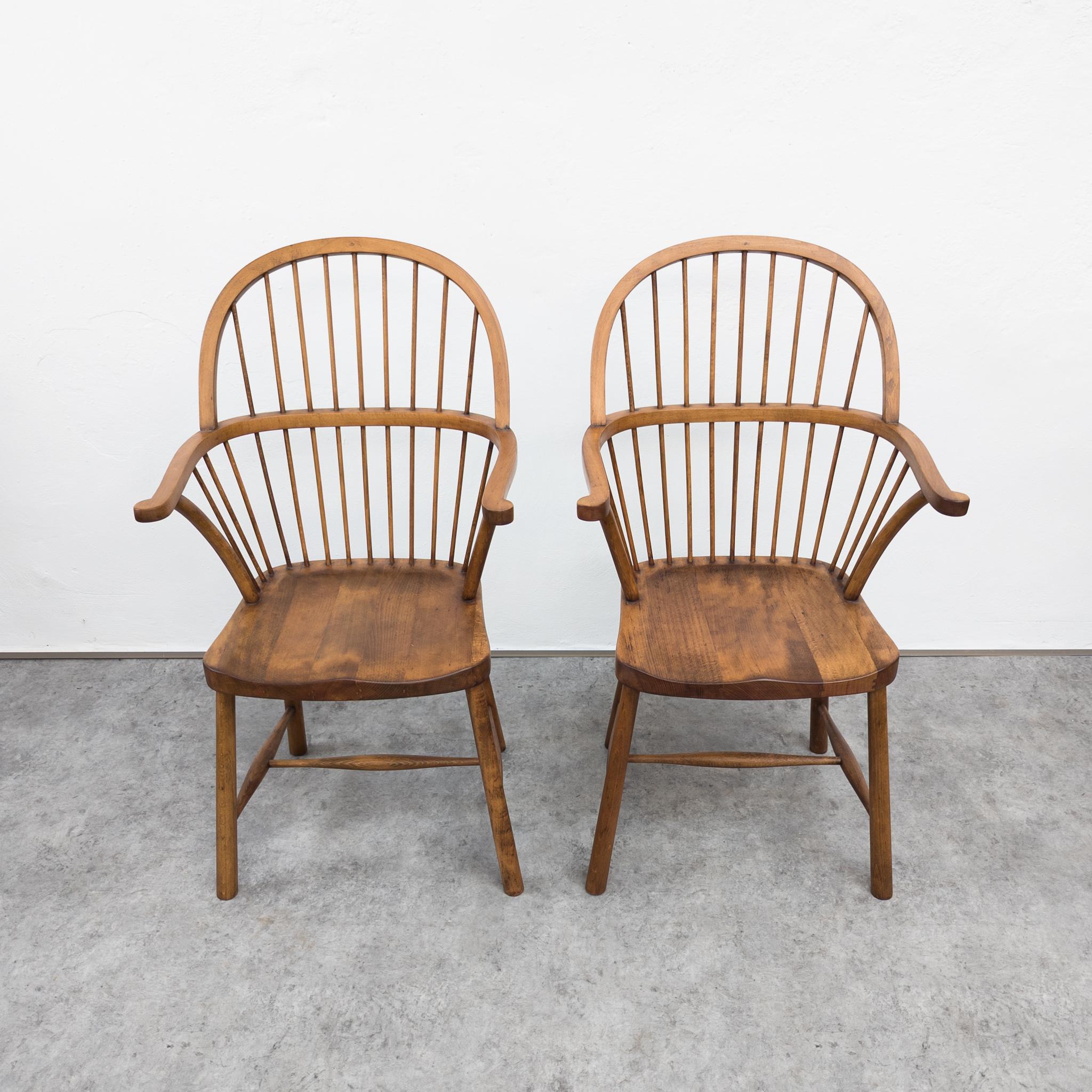 Extremely rare beech wood Windsor-style chairs by Loos Adolf (1870–1933), manufactured by Gebrüder Thonet. Stamped by company trade mark. The authorship attributed to A. Loos in 1903 (chairs used eg. in the interior of his own apartment. Expertly