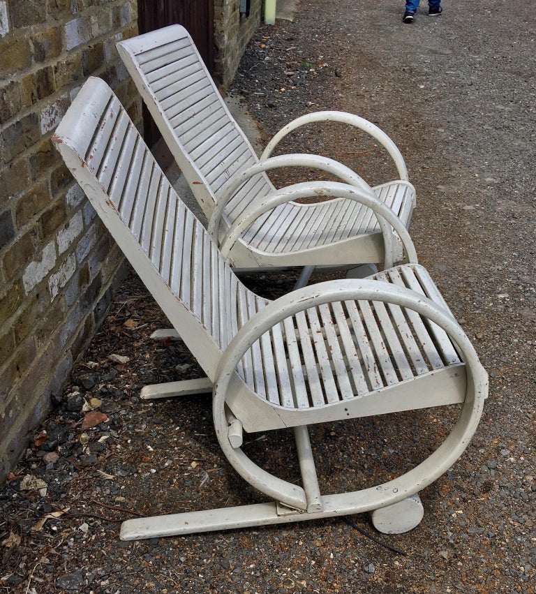 Rare Pair of American Art Deco Garden Patio Lounge Chairs, 1930 at 1stDibs
