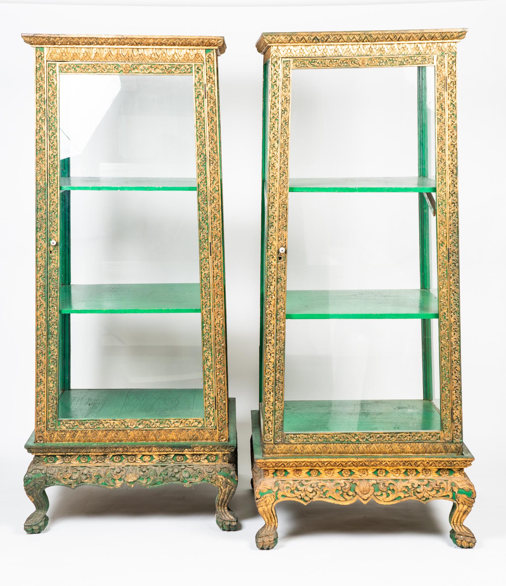 Pair of Rare Antique Glas Cabinets from Thailand For Sale 2