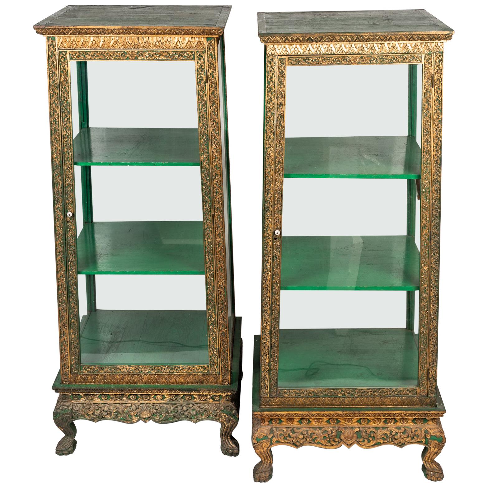 Pair of Rare Antique Glas Cabinets from Thailand For Sale