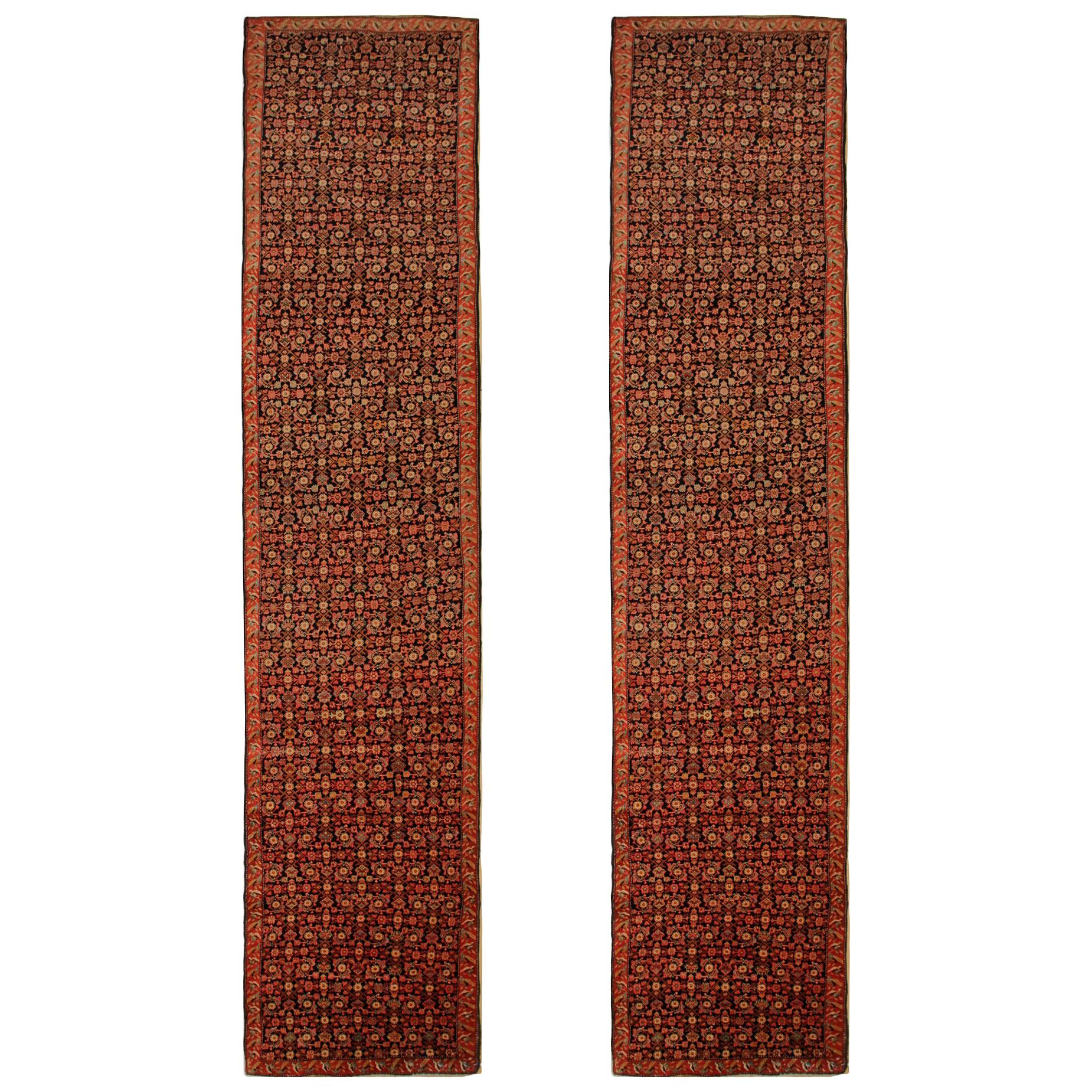 Pair of Rare Antique Runner Rug Caucasian Wool Carpet