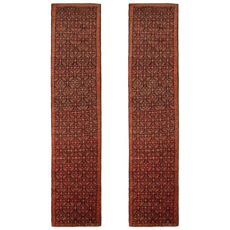 Pair of Rare Antique Runner Rug Caucasian Wool Carpet For Sale