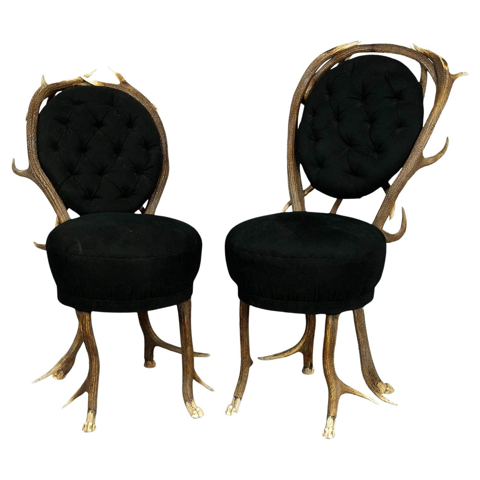 Pair of rare Antler Parlor Chairs, France ca. 1860 For Sale