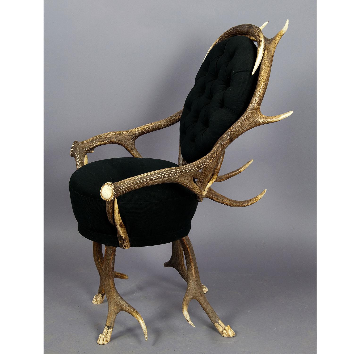 German Pair of Rare Antler Parlor Chairs, French, ca. 1860 For Sale
