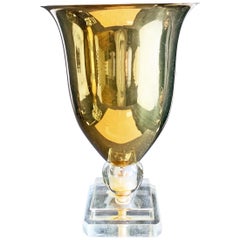 Pair of Rare Art Deco Table Torcheres, Brass, Glass and Lucite