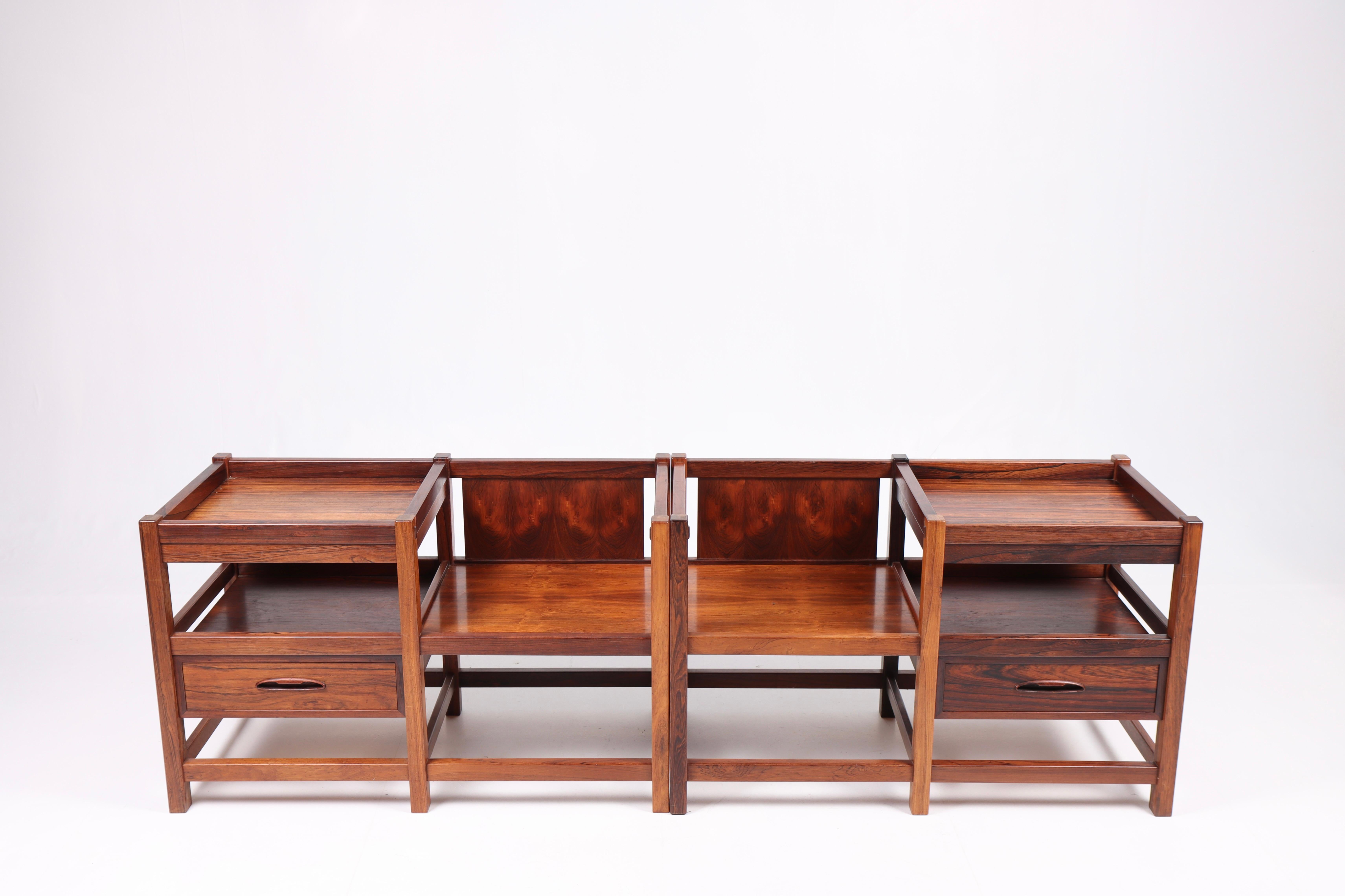 Pair of benches in rosewood, designed and made in Denmark. Great original condition.