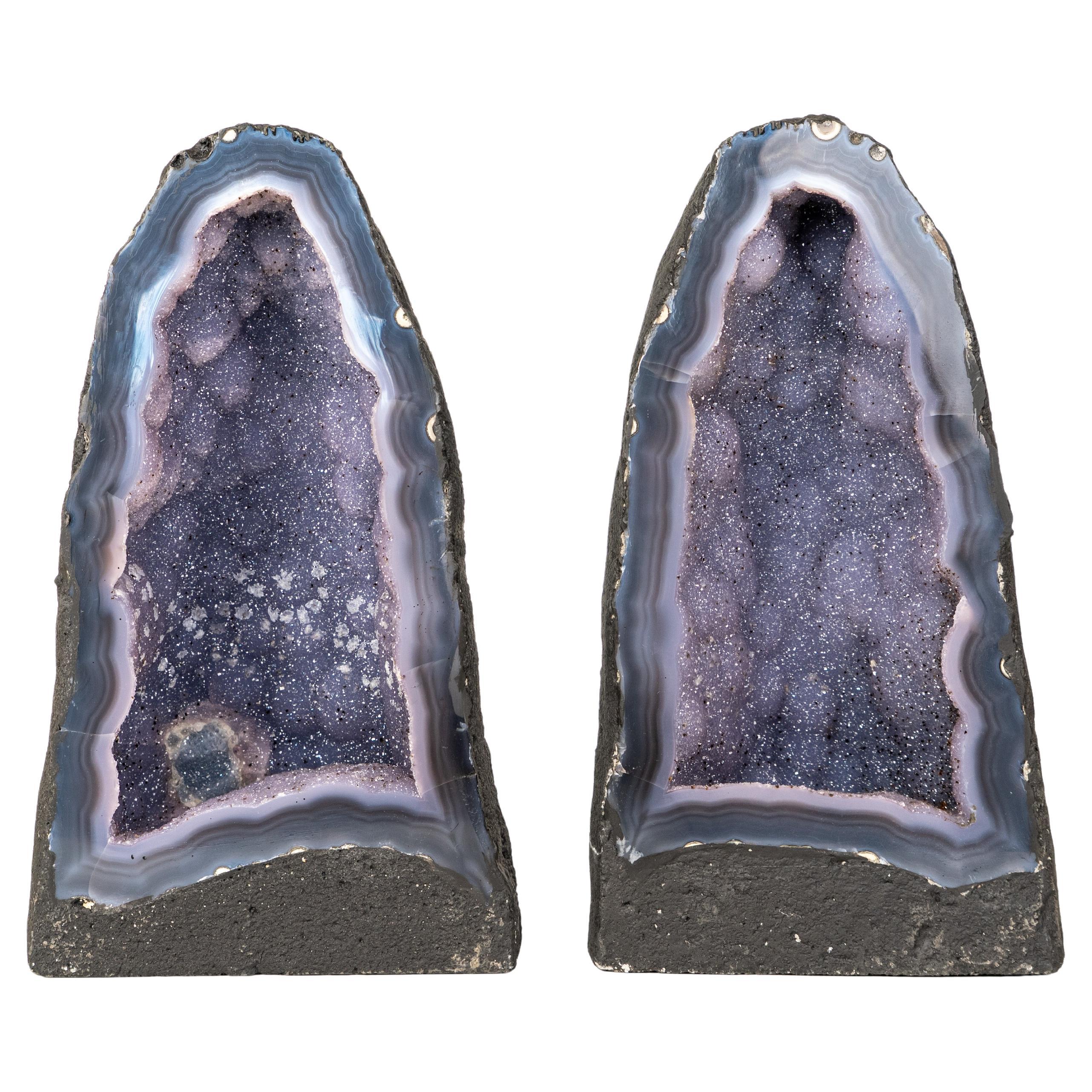 Pair of Rare Blue Agate Geode Cathedrals