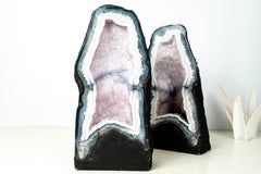 Pair of Rare Blue & White Lace Agate Cathedral Geodes