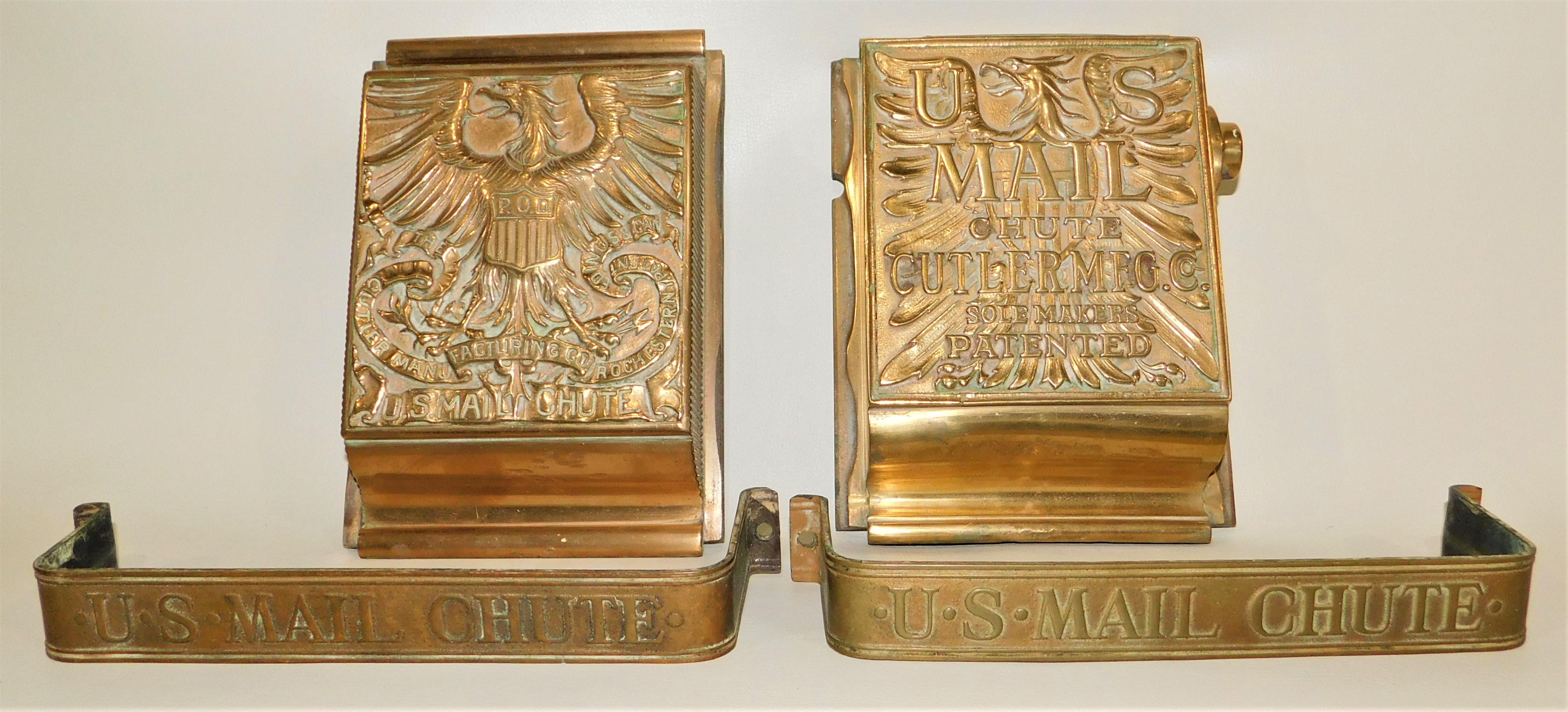 Pair of Rare Brass United States Mail Postal Chutes and Door Pulls, circa 1890 1