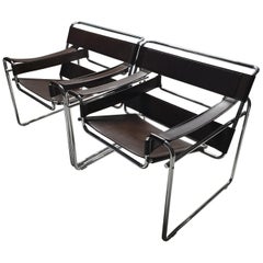 Pair of Rare Brown Leather Wassily B3 Chairs by Marcel Breuer for Gavina, 1980s