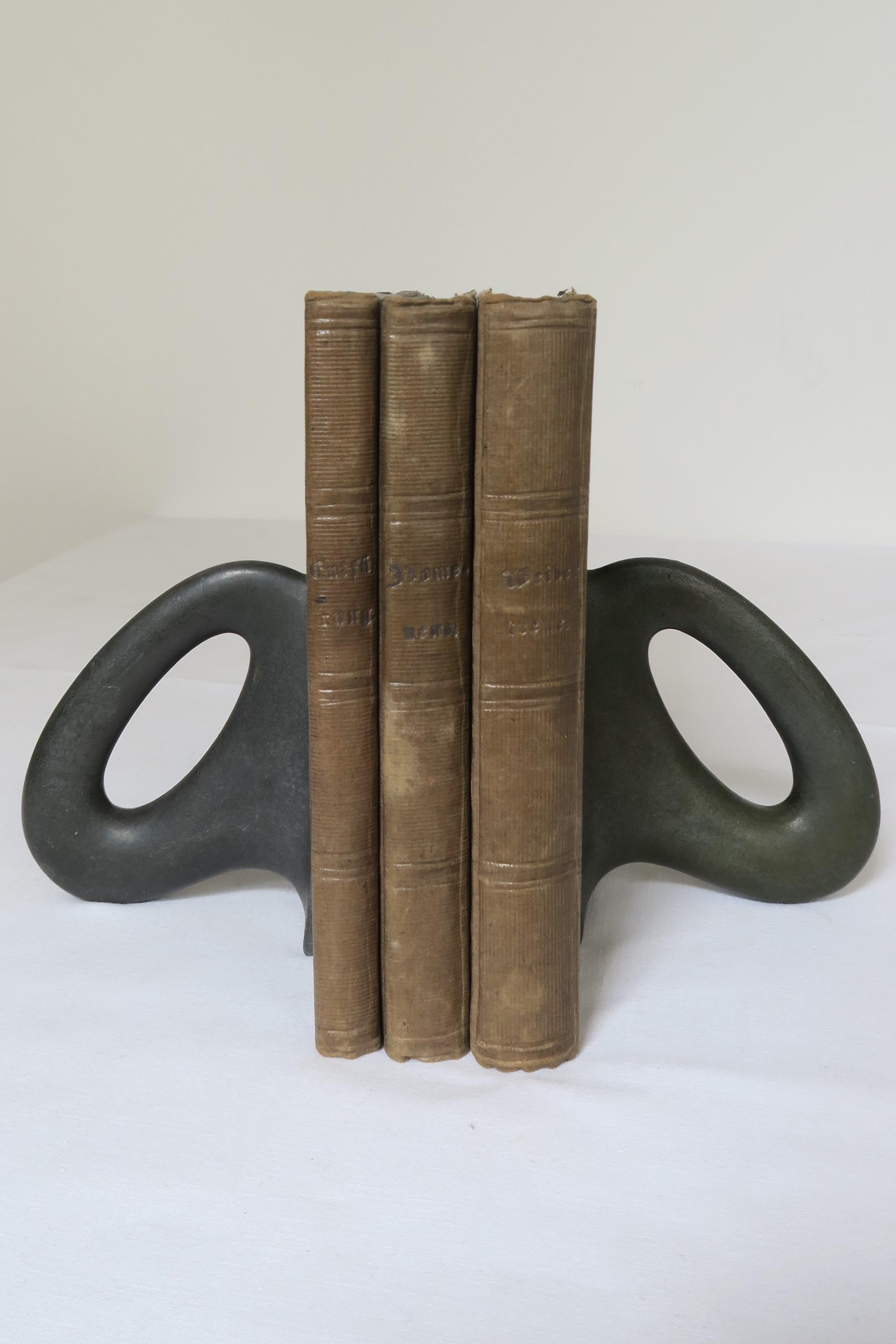 Mid-Century Modern Pair of Rare Carl Aubock Brass and Tin Book Ends, First Generation, 1935-1945 For Sale