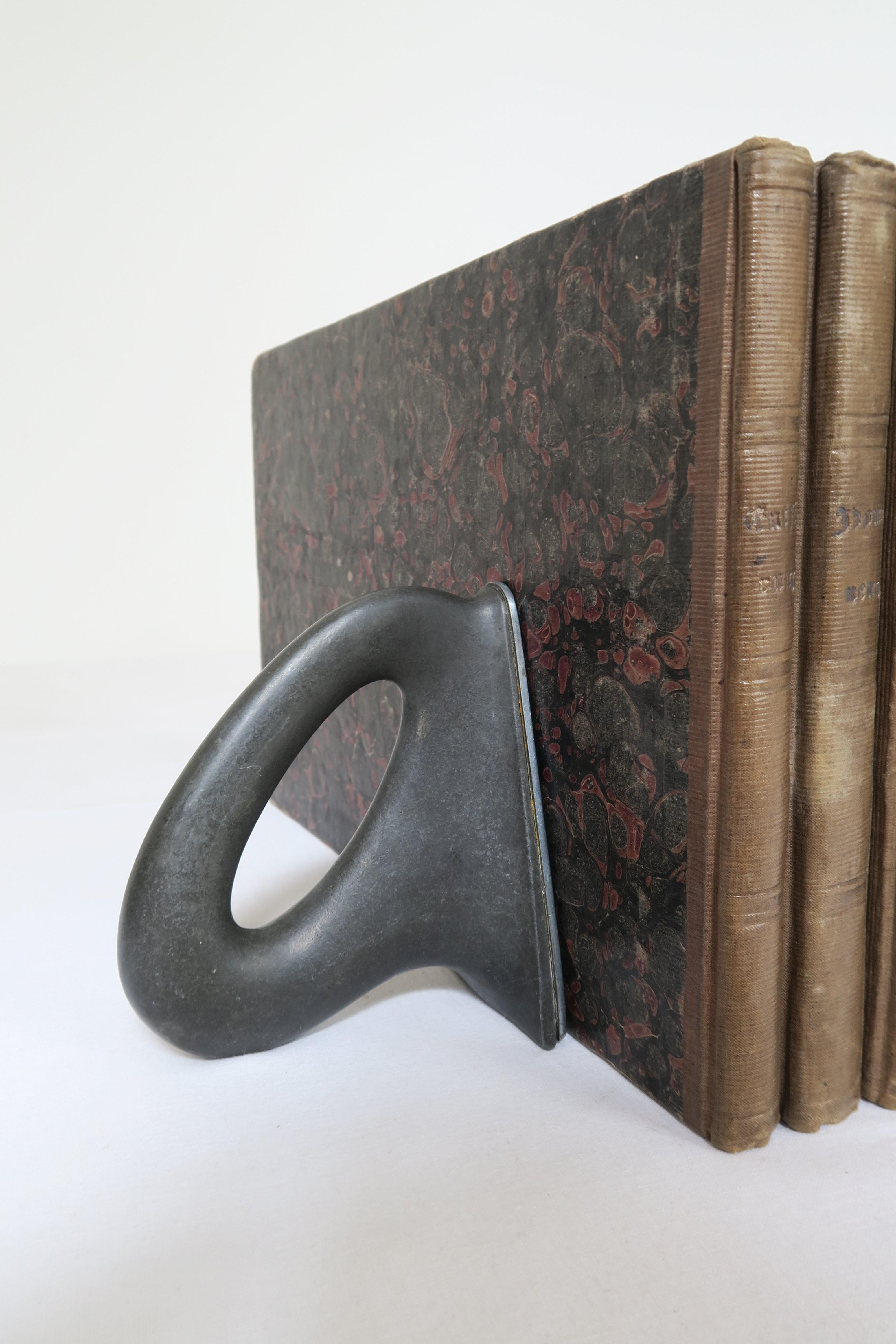 Austrian Pair of Rare Carl Aubock Brass and Tin Book Ends, First Generation, 1935-1945 For Sale