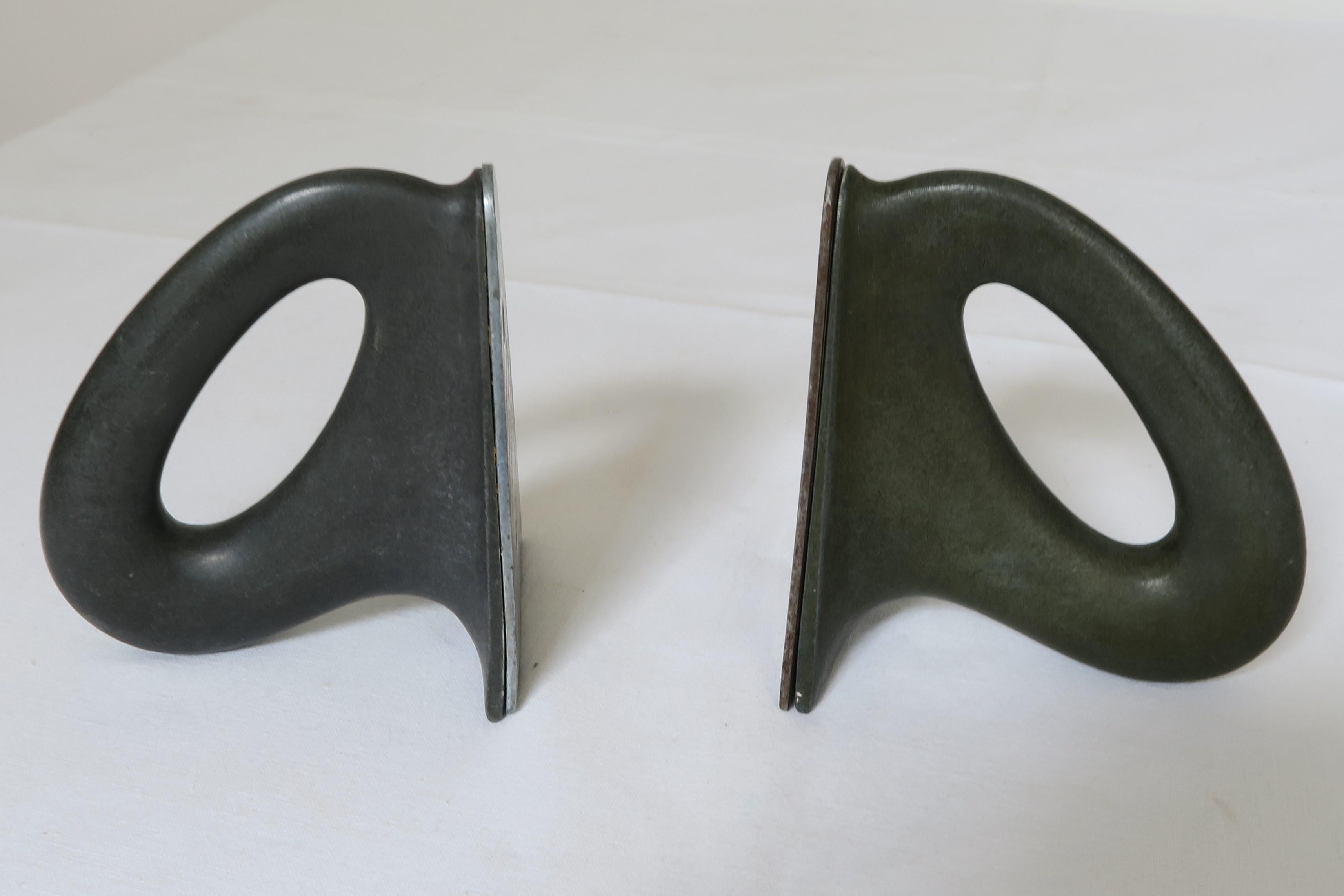 20th Century Pair of Rare Carl Aubock Brass and Tin Book Ends, First Generation, 1935-1945 For Sale