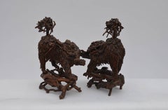 Pair of Rare Chinese Carved Wood Foo Dogs