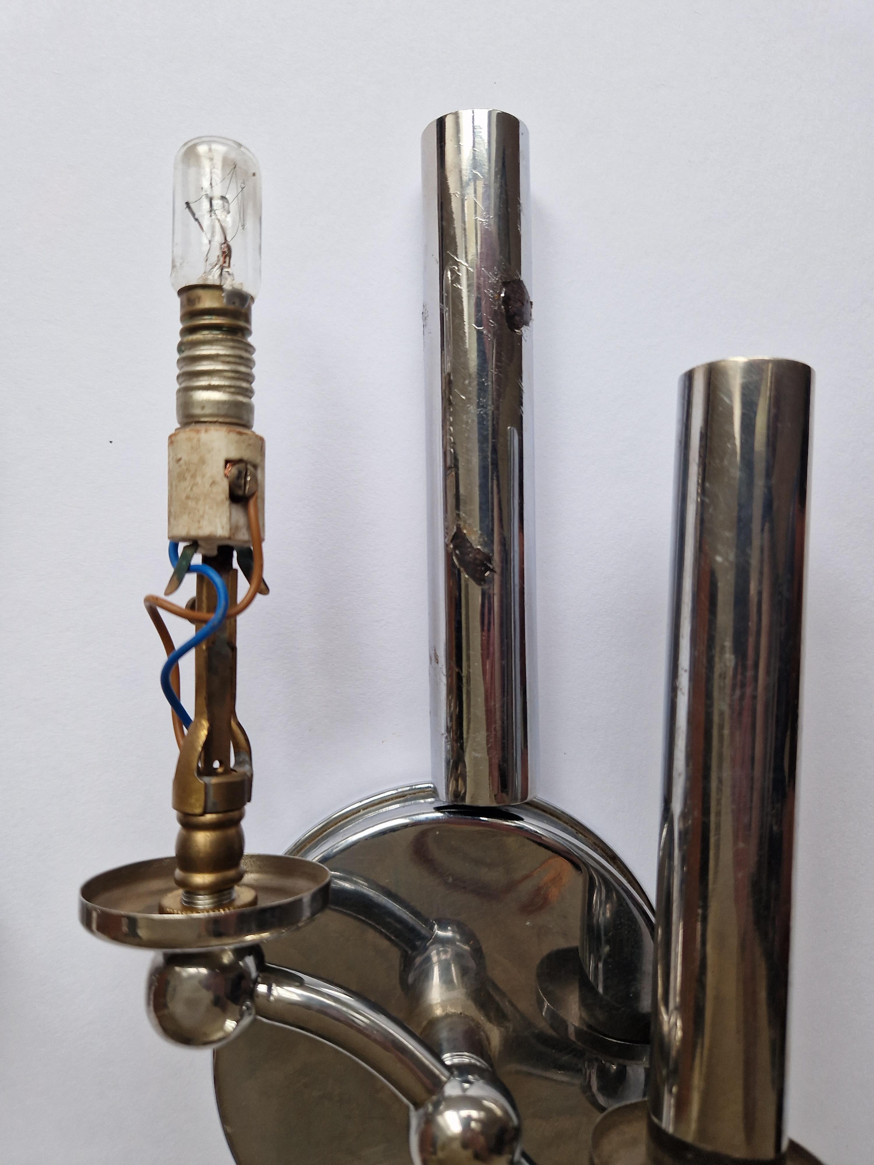 Pair of Rare Chrome Art Deco / Functionalism Wall Lamps, 1930s For Sale 6