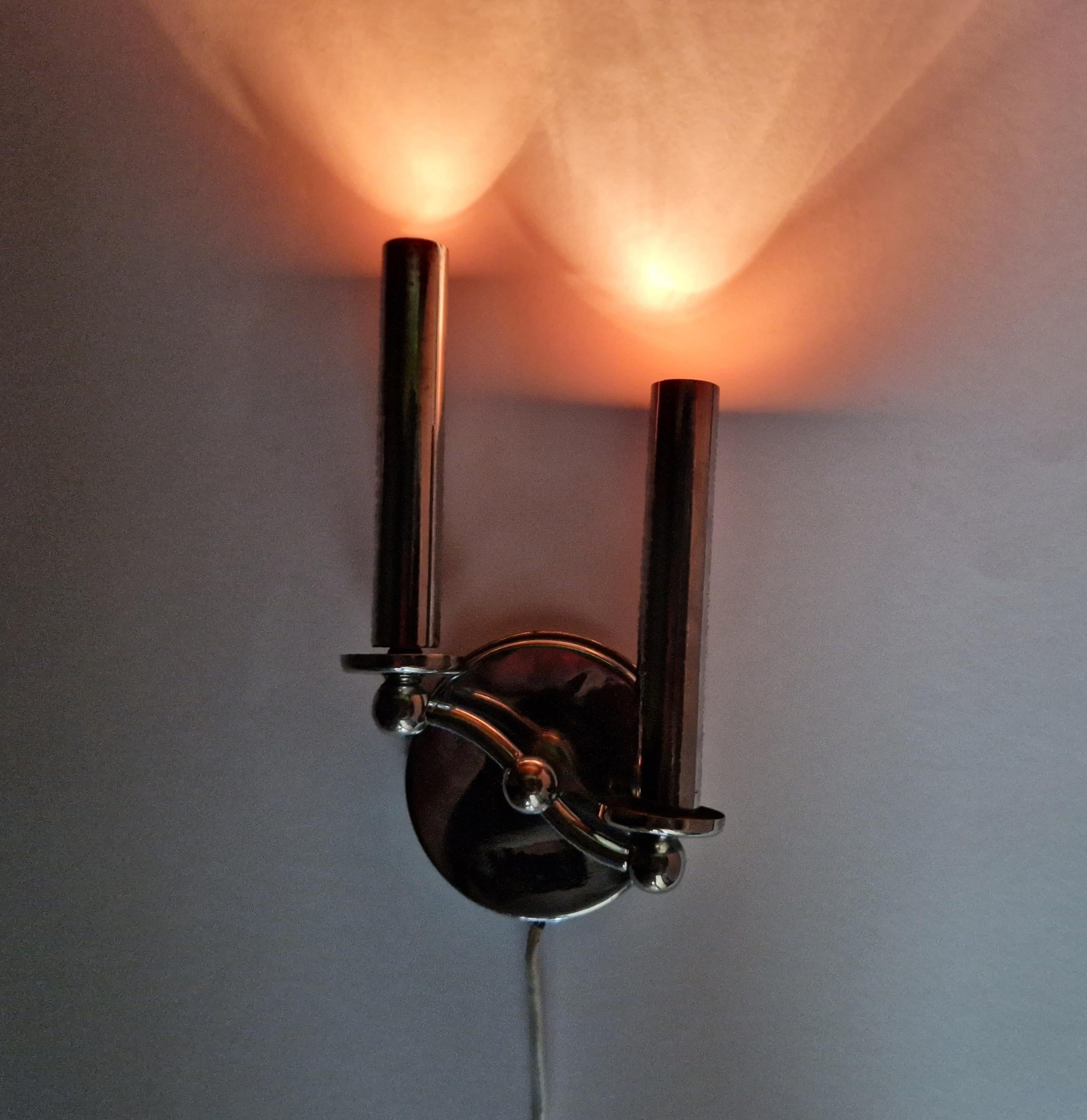 Pair of Rare Chrome Art Deco / Functionalism Wall Lamps, 1930s For Sale 7