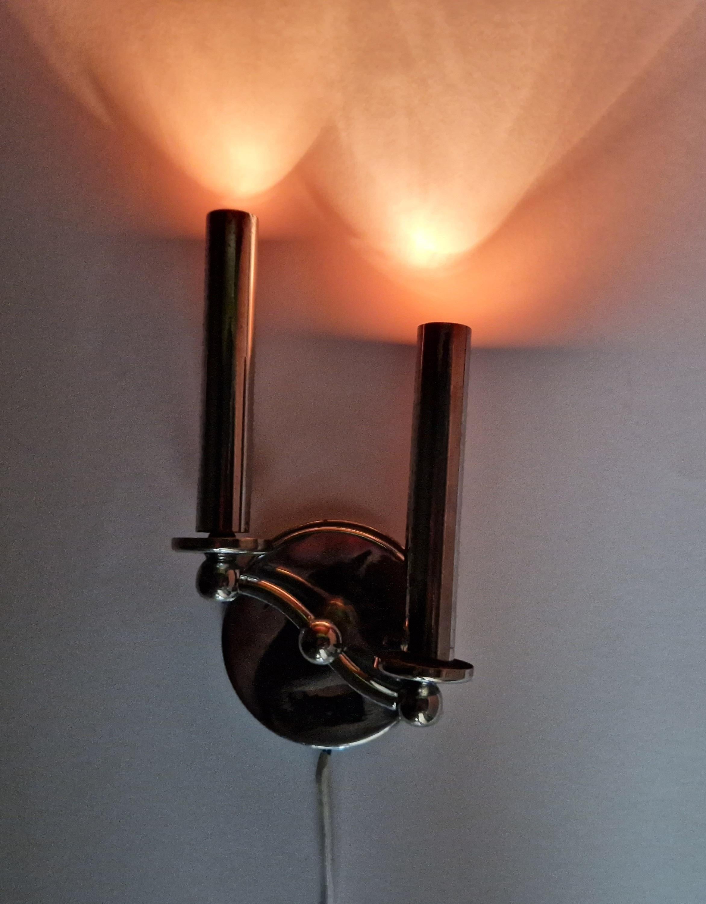 Pair of Rare Chrome Art Deco / Functionalism Wall Lamps, 1930s For Sale 8