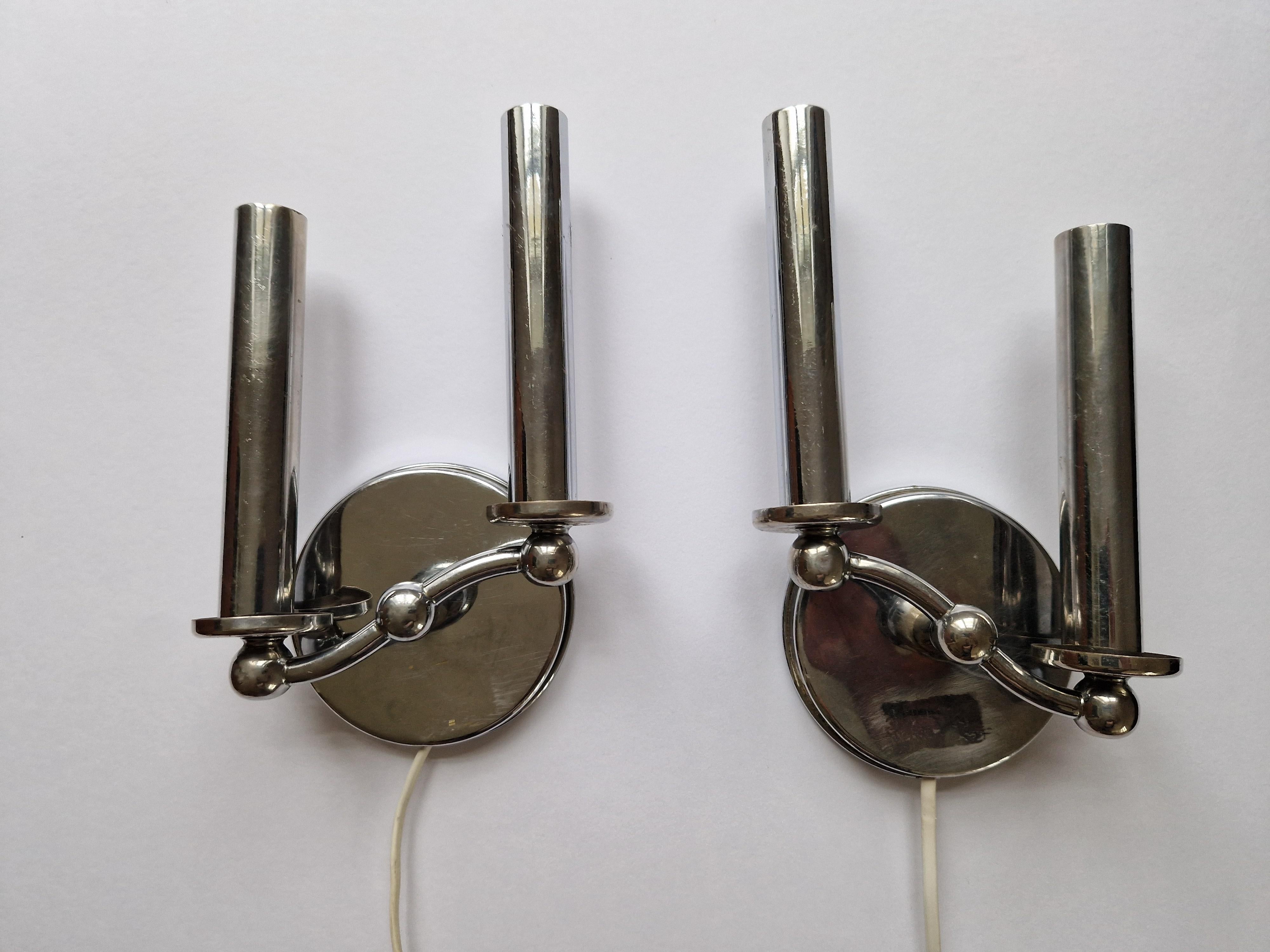 Pair of Rare Chrome Art Deco / Functionalism Wall Lamps, 1930s For Sale 2