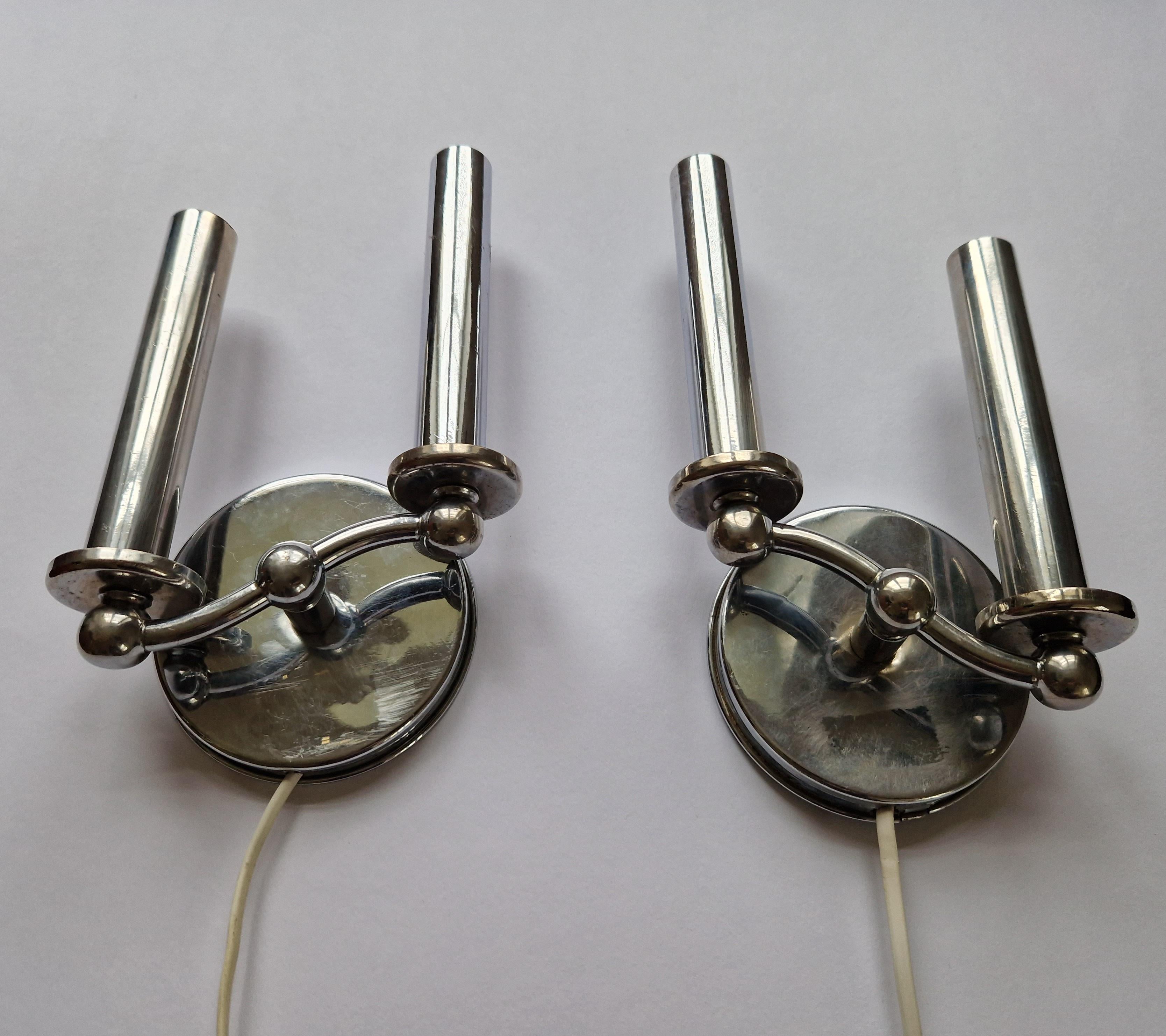 Pair of Rare Chrome Art Deco / Functionalism Wall Lamps, 1930s For Sale 3