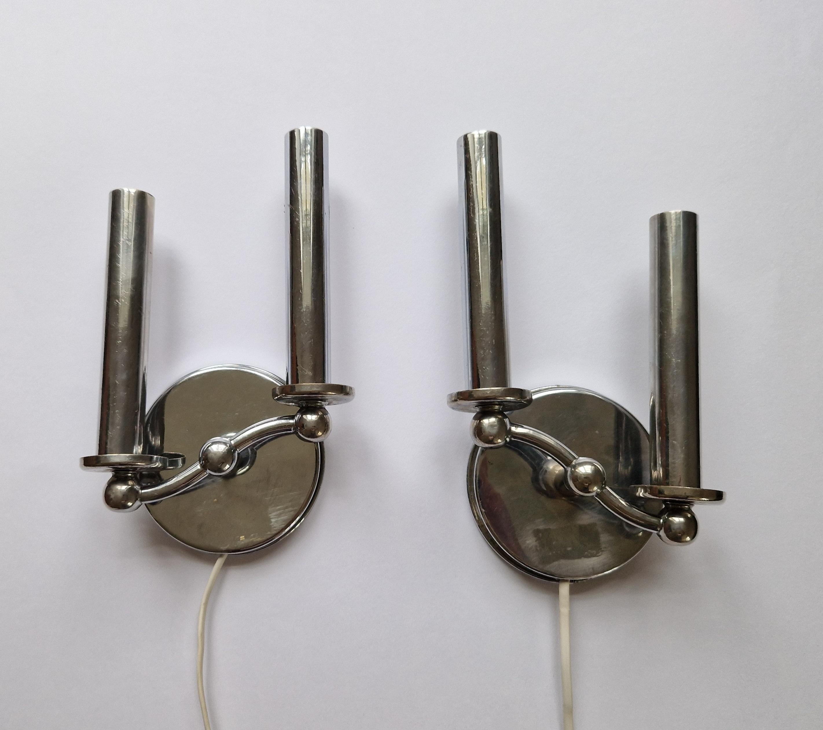 Pair of Rare Chrome Art Deco / Functionalism Wall Lamps, 1930s For Sale 4