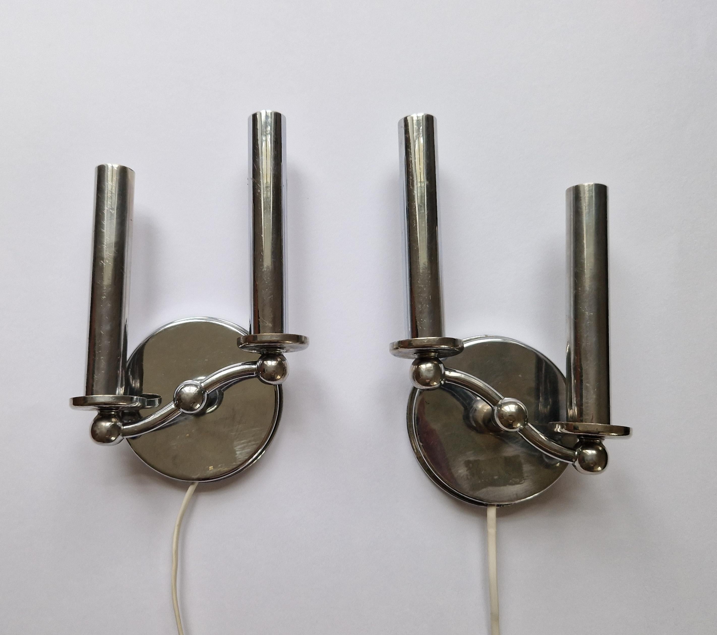 Paire de rares lampes murales Art Déco/ Functionalisme en chrome, années 1930 en vente 2