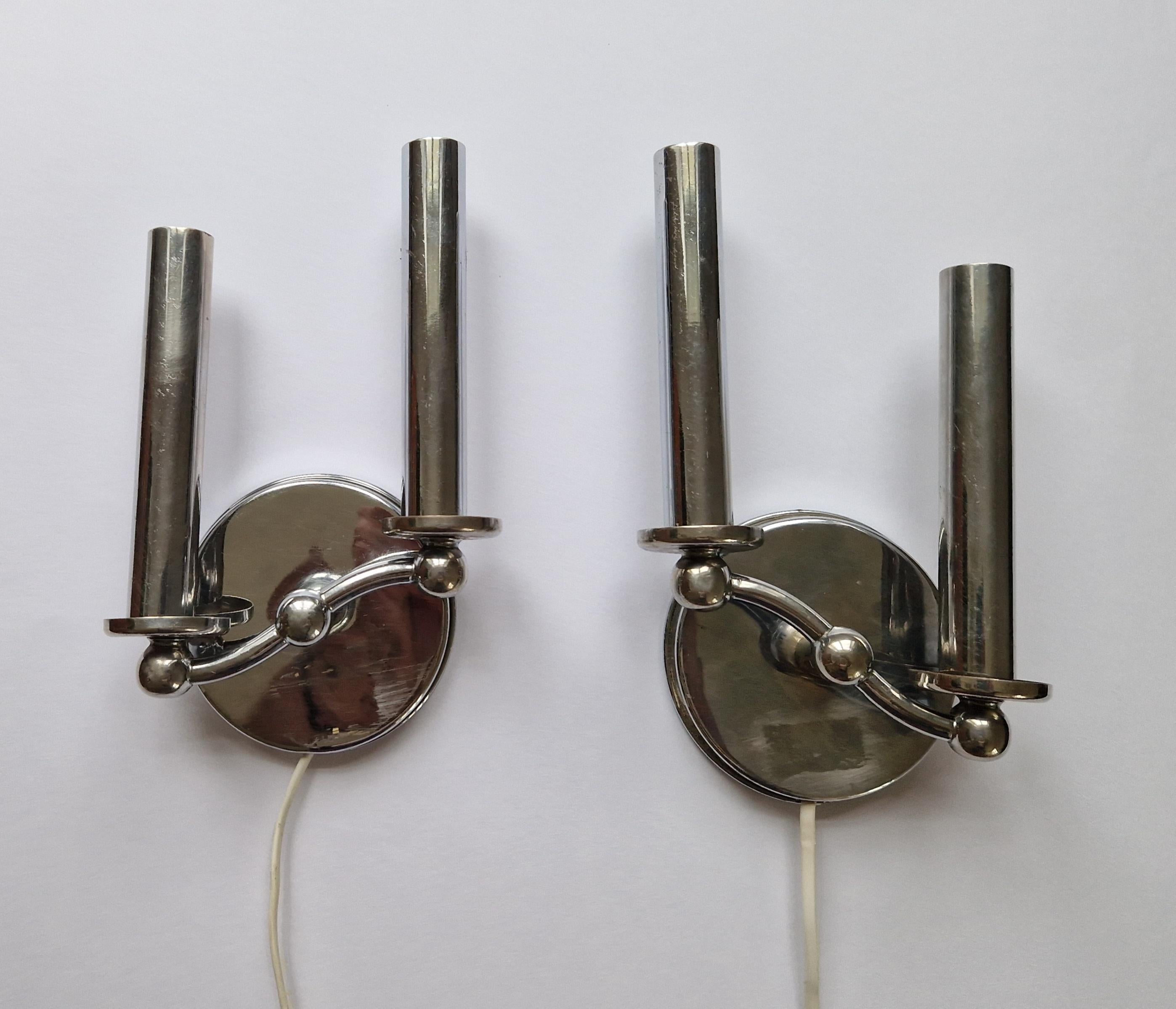 Pair of Rare Chrome Art Deco / Functionalism Wall Lamps, 1930s For Sale 5