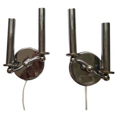 Vintage Pair of Rare Chrome Art Deco / Functionalism Wall Lamps, 1930s