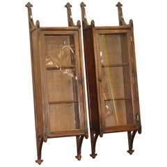 Antique Pair of Rare circa 1800 Gothic Revival Wall Hanging Cabinets Bookcases Cupboards