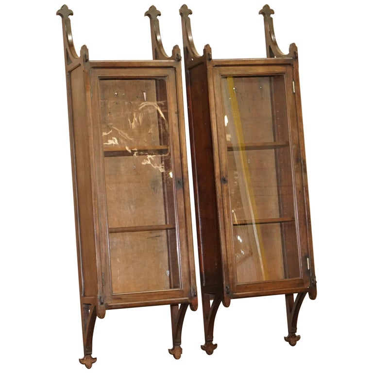 Pair Of Rare Circa 1800 Gothic Revival Wall Hanging Cabinets