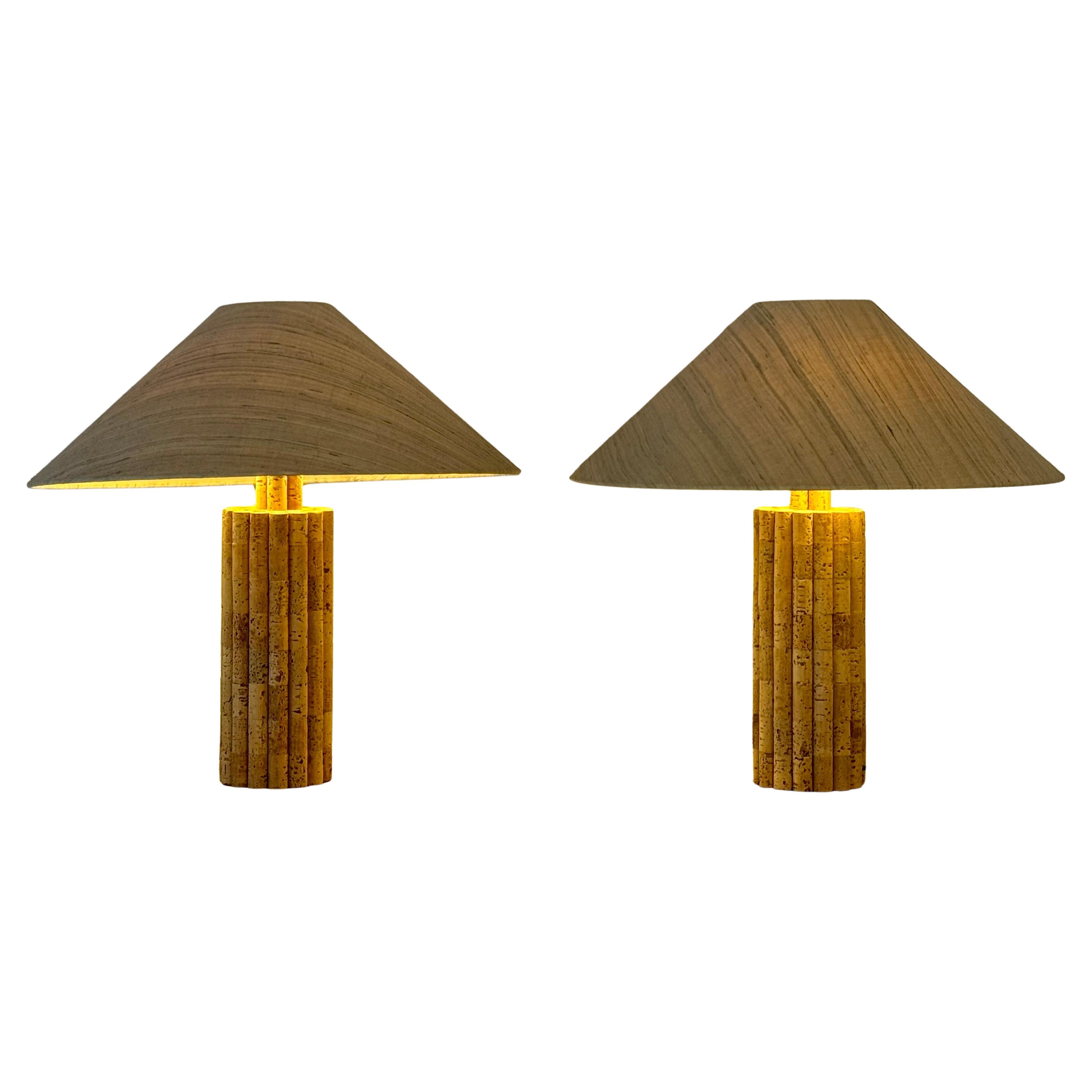 Rare early cork table lamp by Ingo Maurer for Design M, 1970s, Germany. Executed in cork and raw silk shades.
Socket: 2 x E27 or E26 (US) for standard screw bulbs. Max. 75 Wattage per bulb.
In an excellent vintage condition.
(Pair available*)

