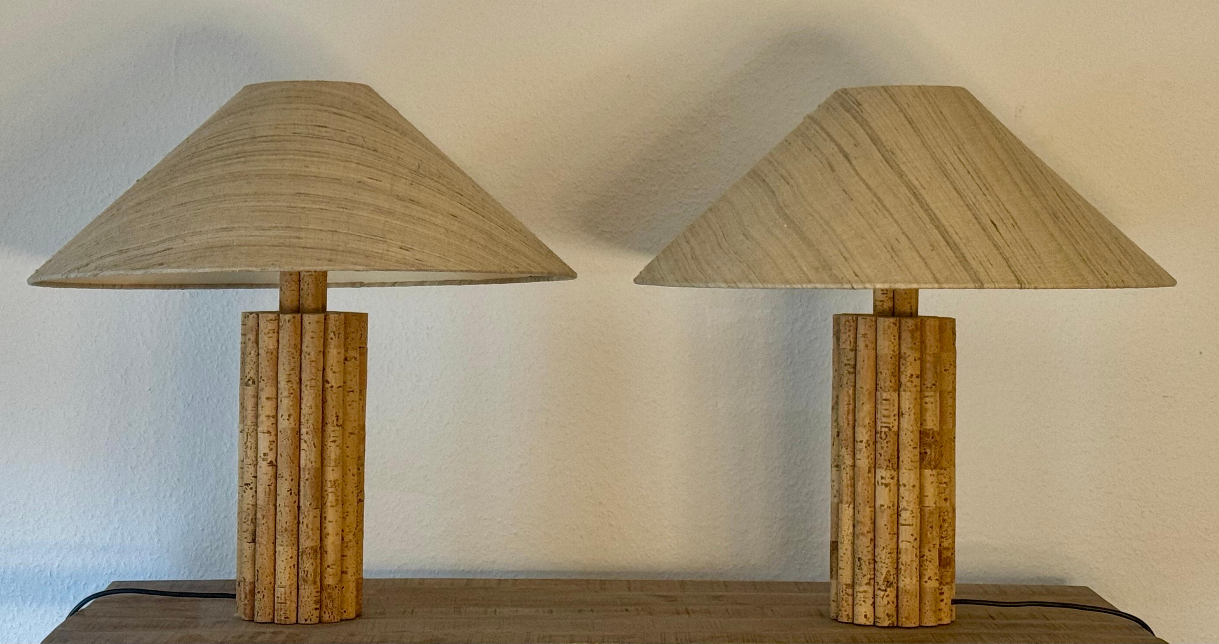 Mid-Century Modern Rare Cork and Row Silk Table Lamp by Ingo Maurer for Design M, 1970s For Sale