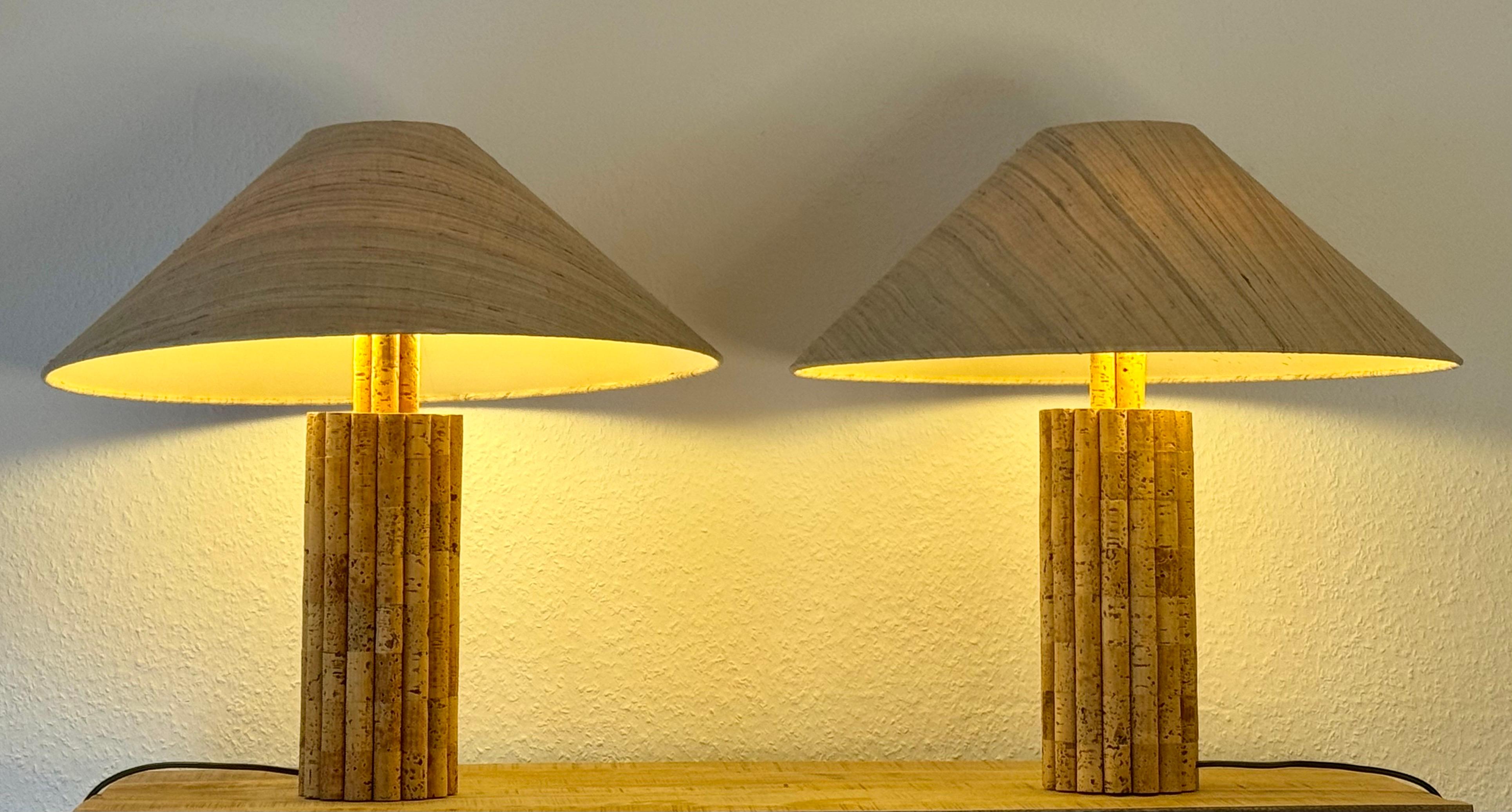 German Rare Cork and Row Silk Table Lamp by Ingo Maurer for Design M, 1970s For Sale